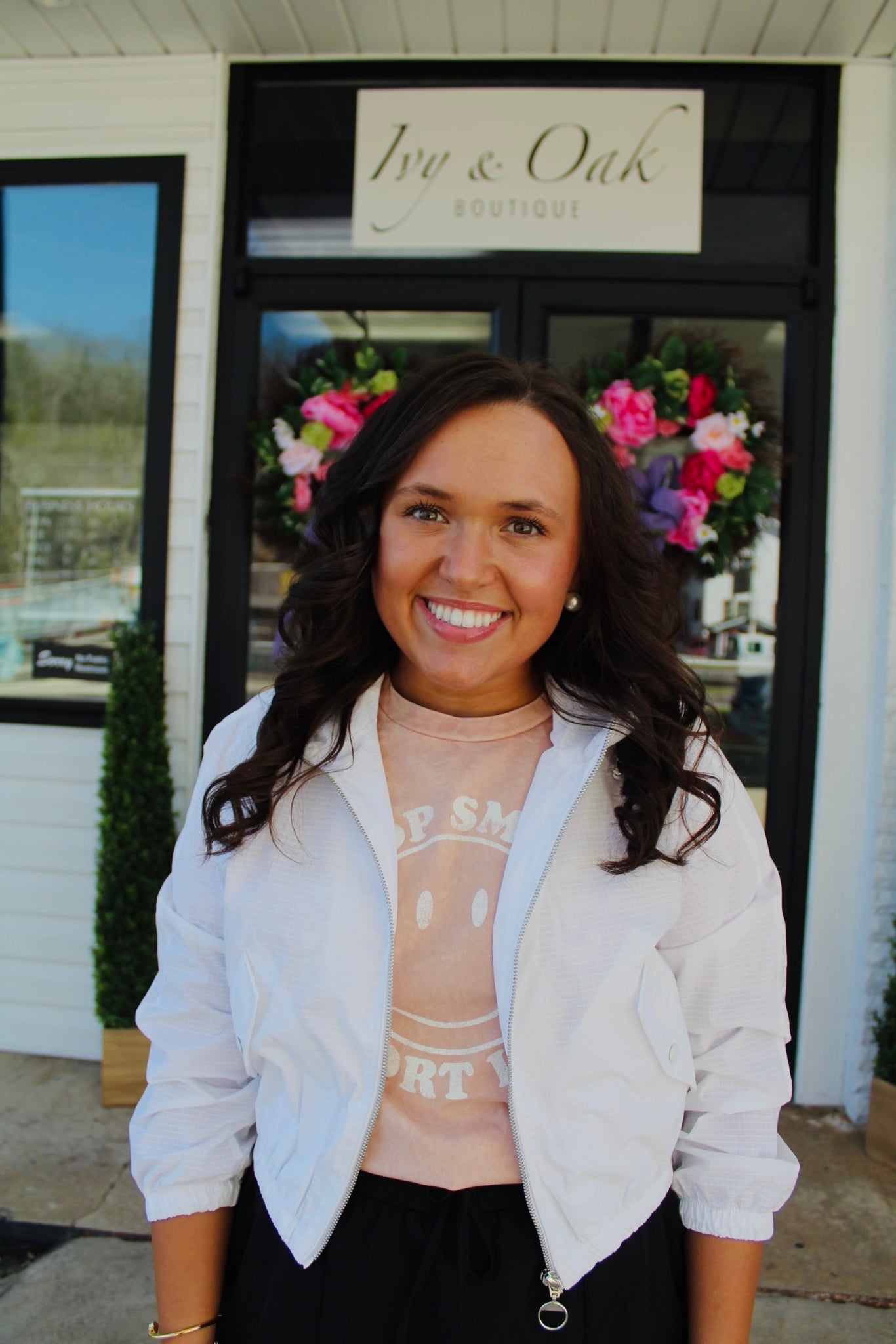 White Cropped Bomber Jacket