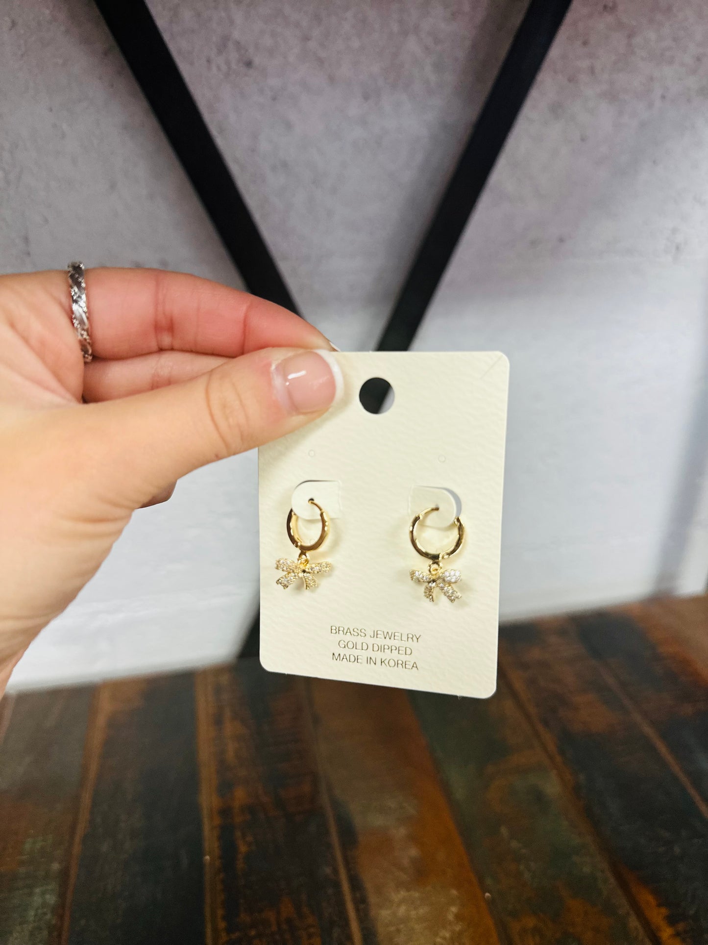 Dainty Gold Bow Dangling Hoop Earring