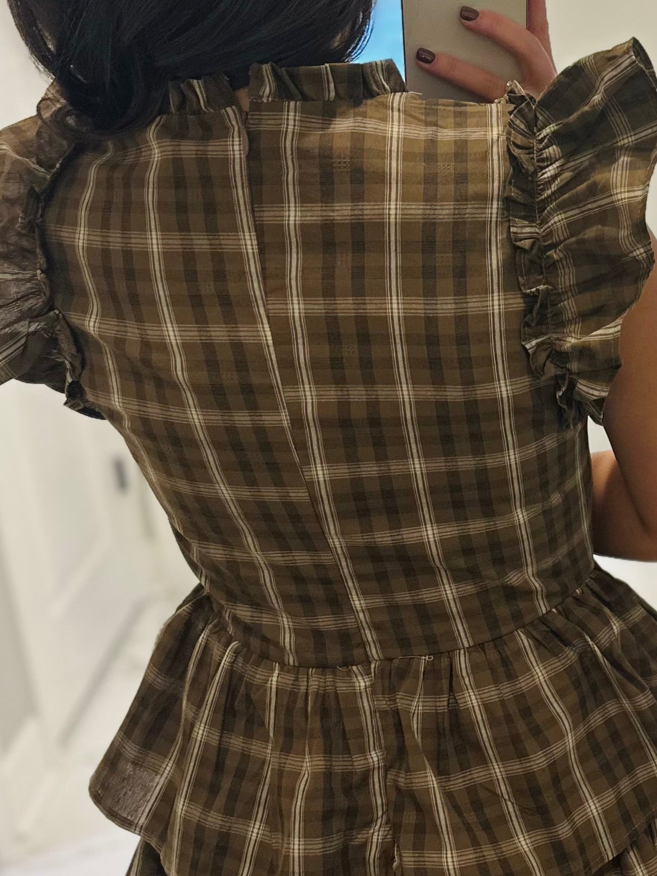 The Timber Brown Plaid Ruffle Tiered Midi Dress