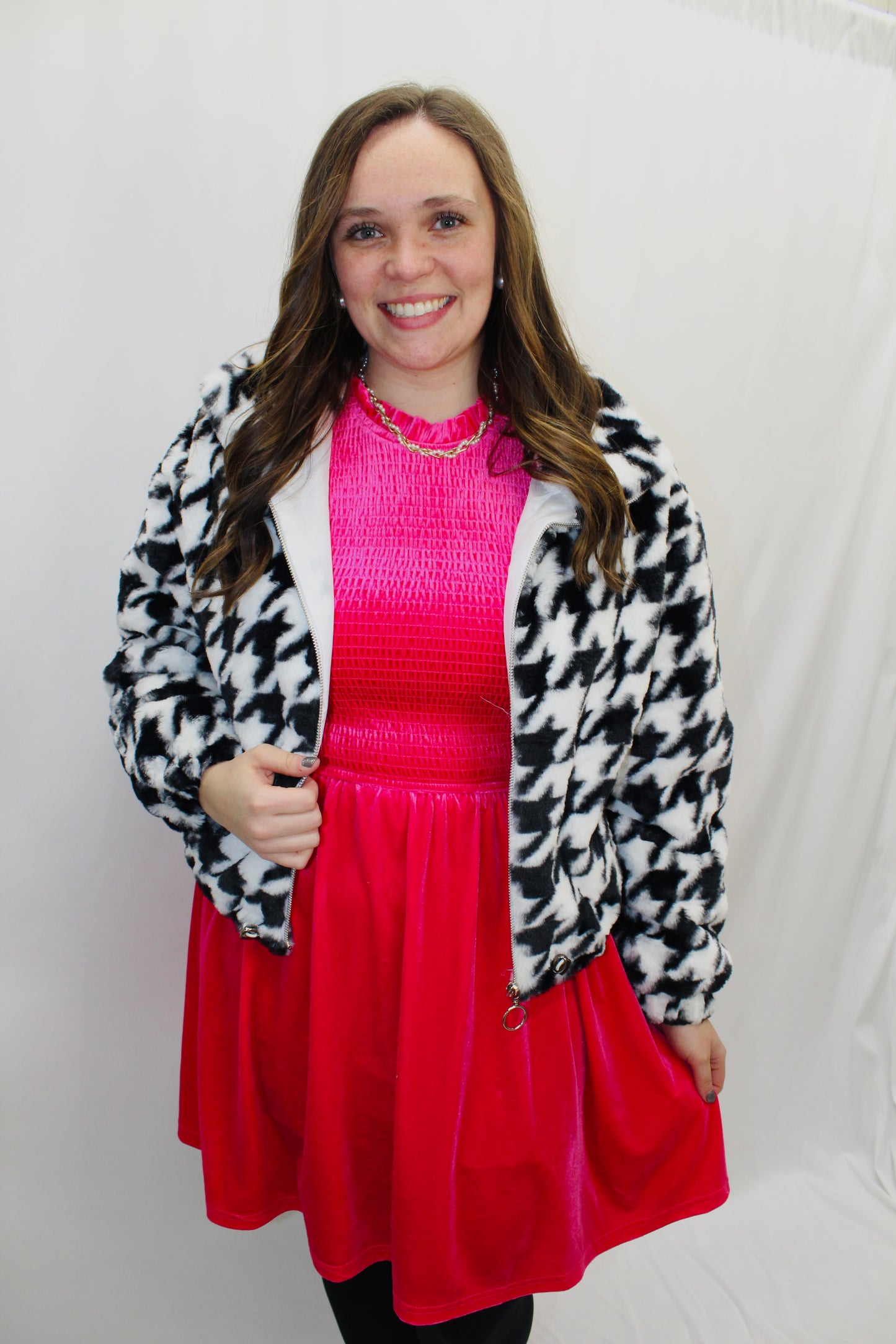 Fleece Houndstooth Puff Jacket