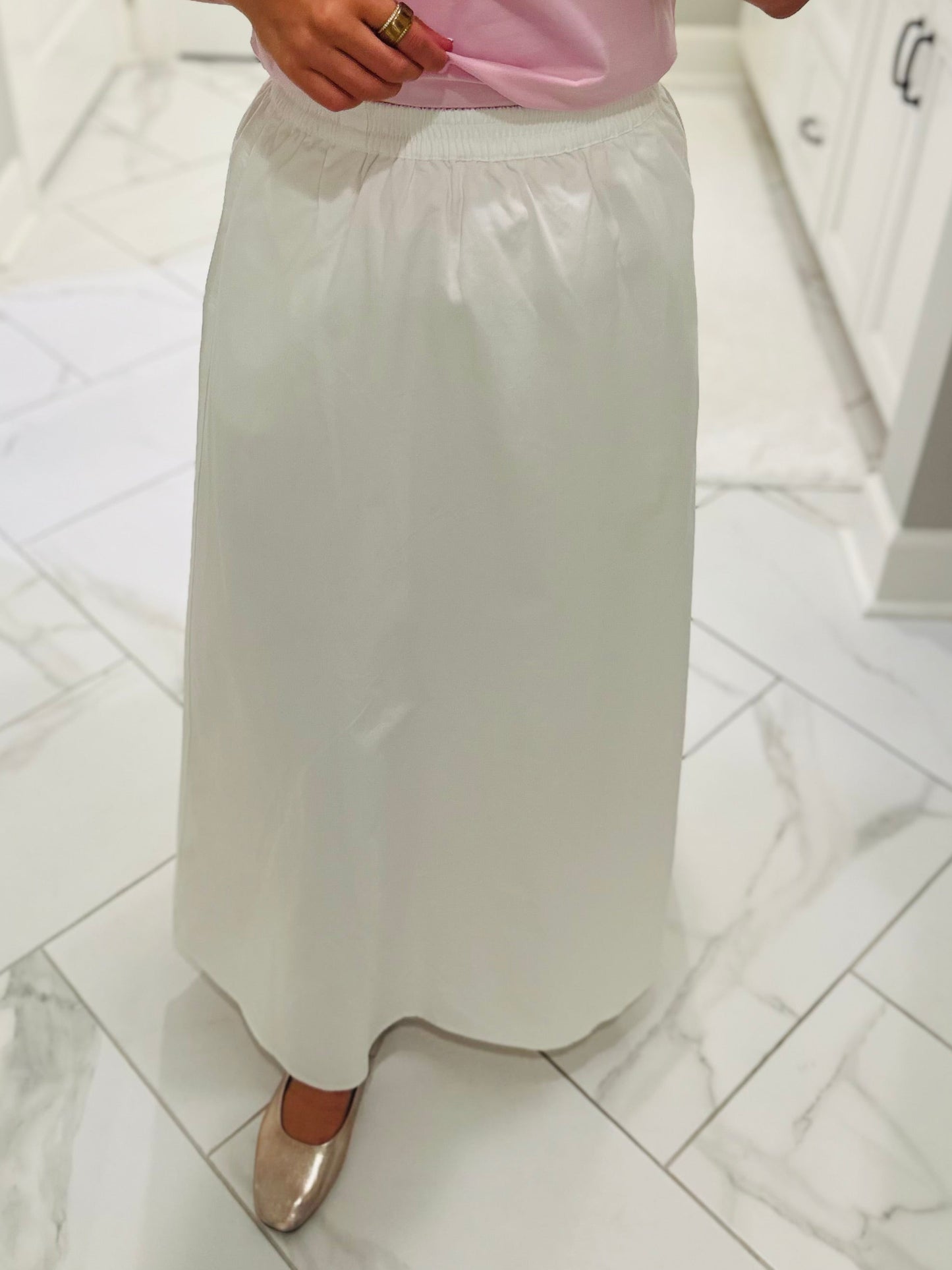 The Eva White Cotton Midi Skirt