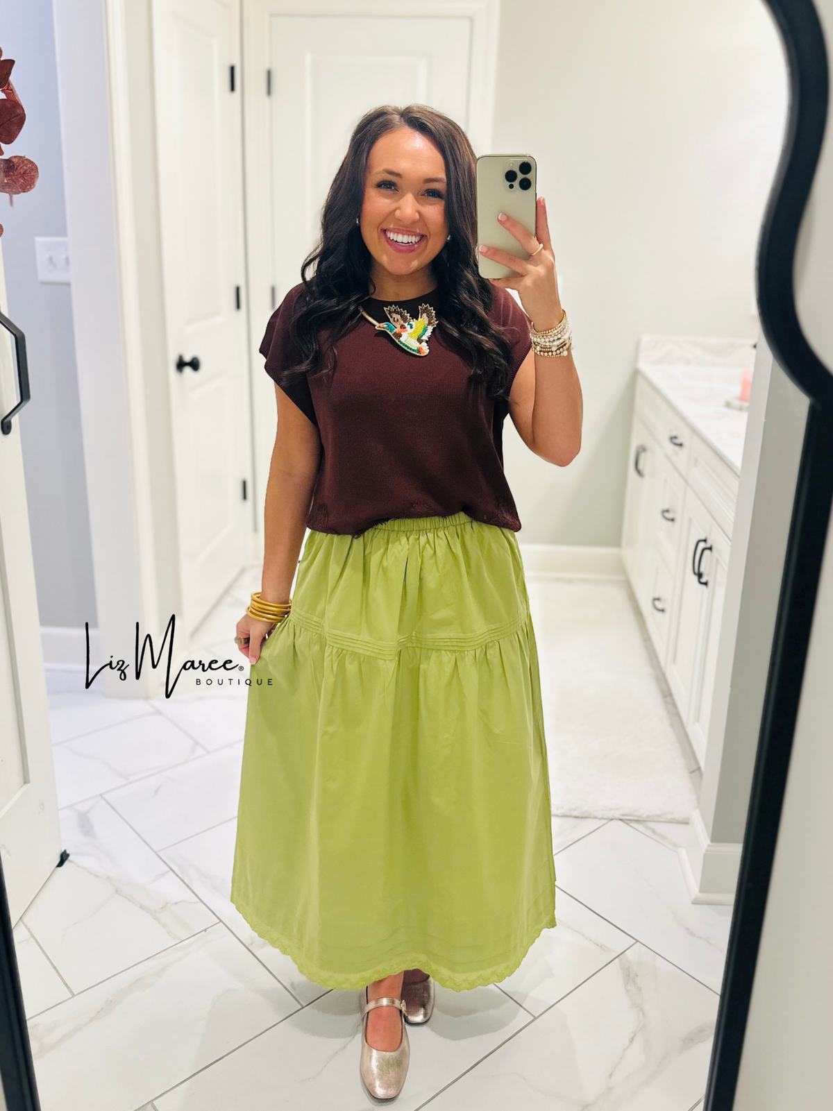The Emma Avocado Green Midi Skirt
