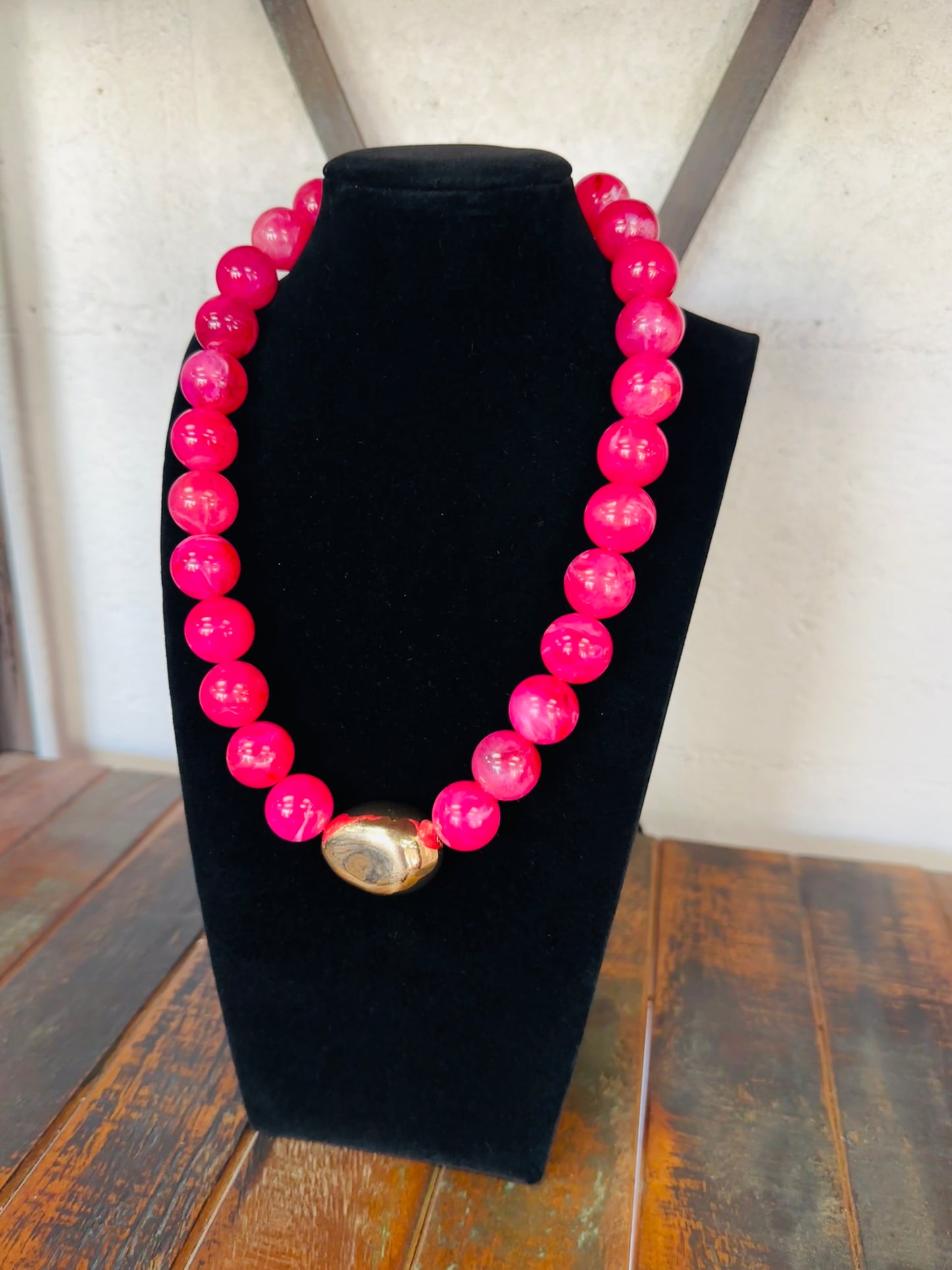 Fuchsia Marble Beaded Necklace
