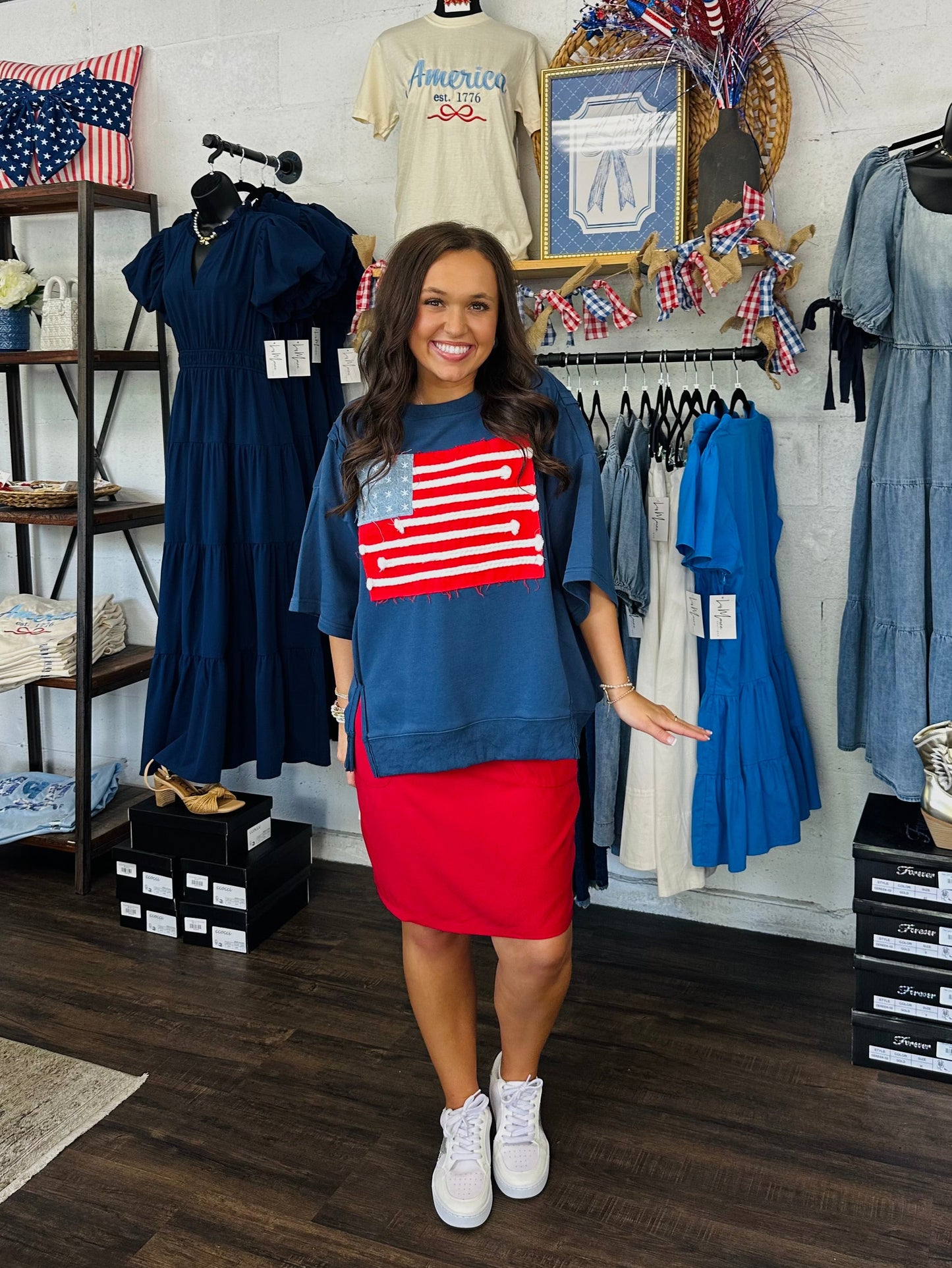 American Flag Patchwork Top
