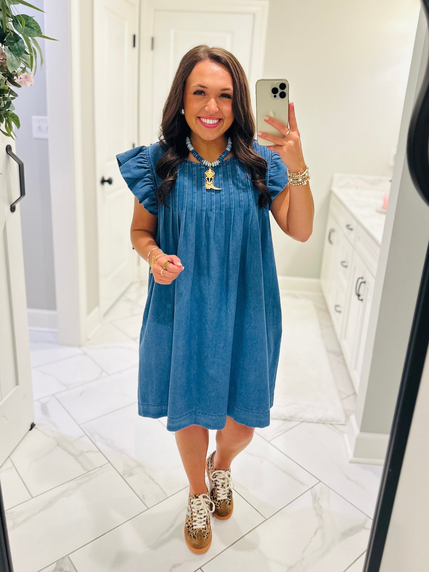 The Lucie Denim Pleated Dress