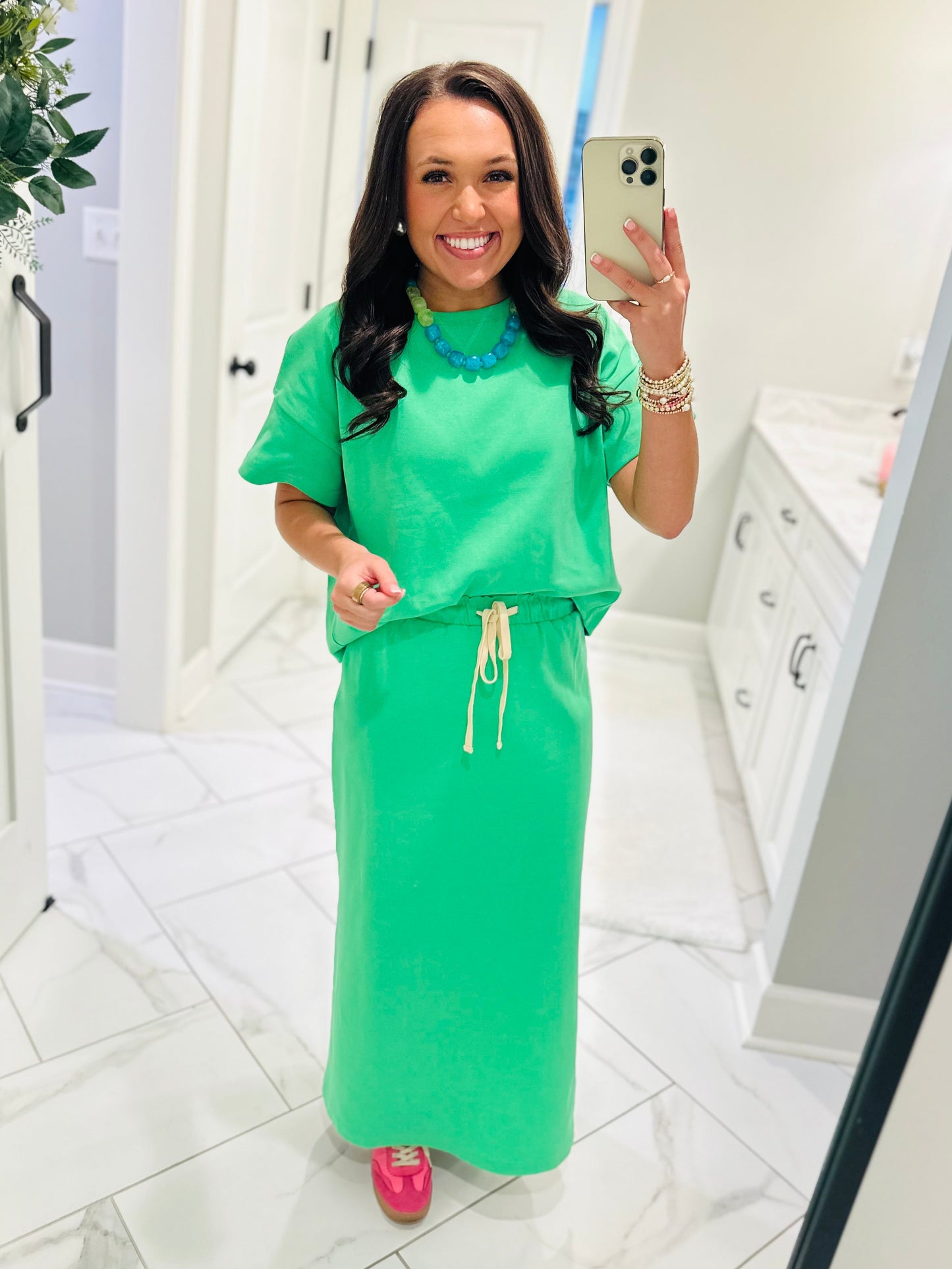 The Sonny Green Knit Top + Skirt Set
