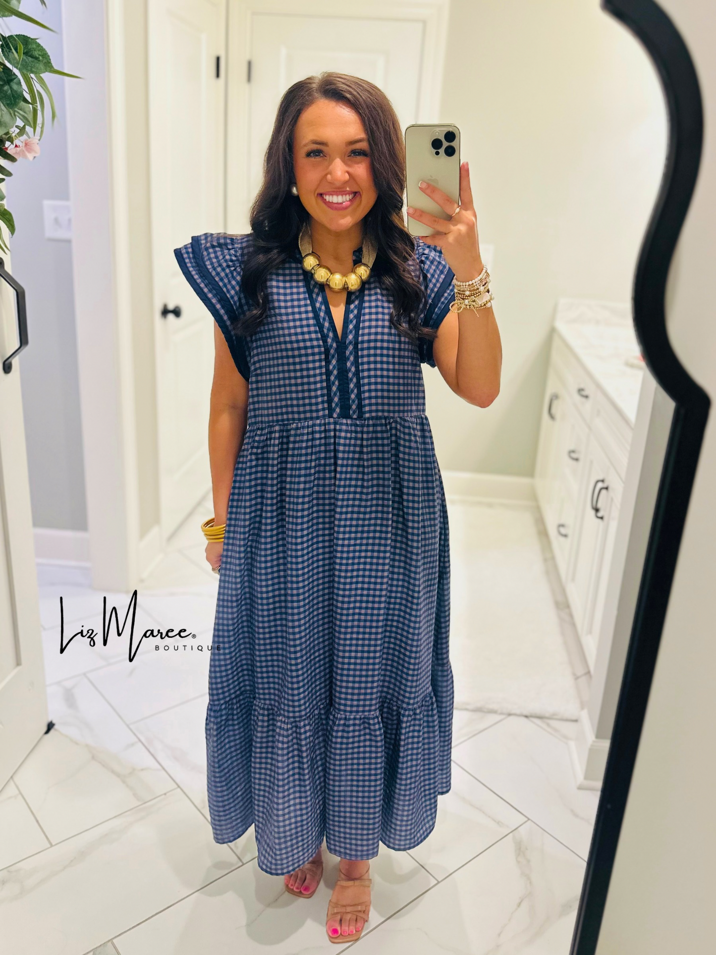 The Morganne Navy Gingham Midi Dress
