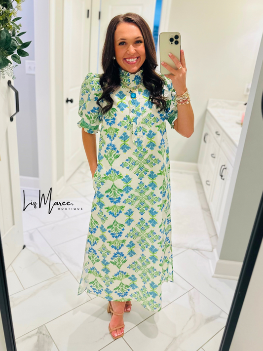 The Lana Blue + Green Botanical Maxi Dress