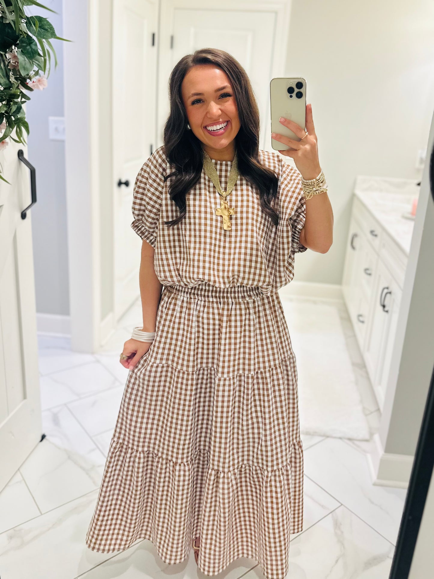 The Kinsley Brown Gingham Top + Skirt Set