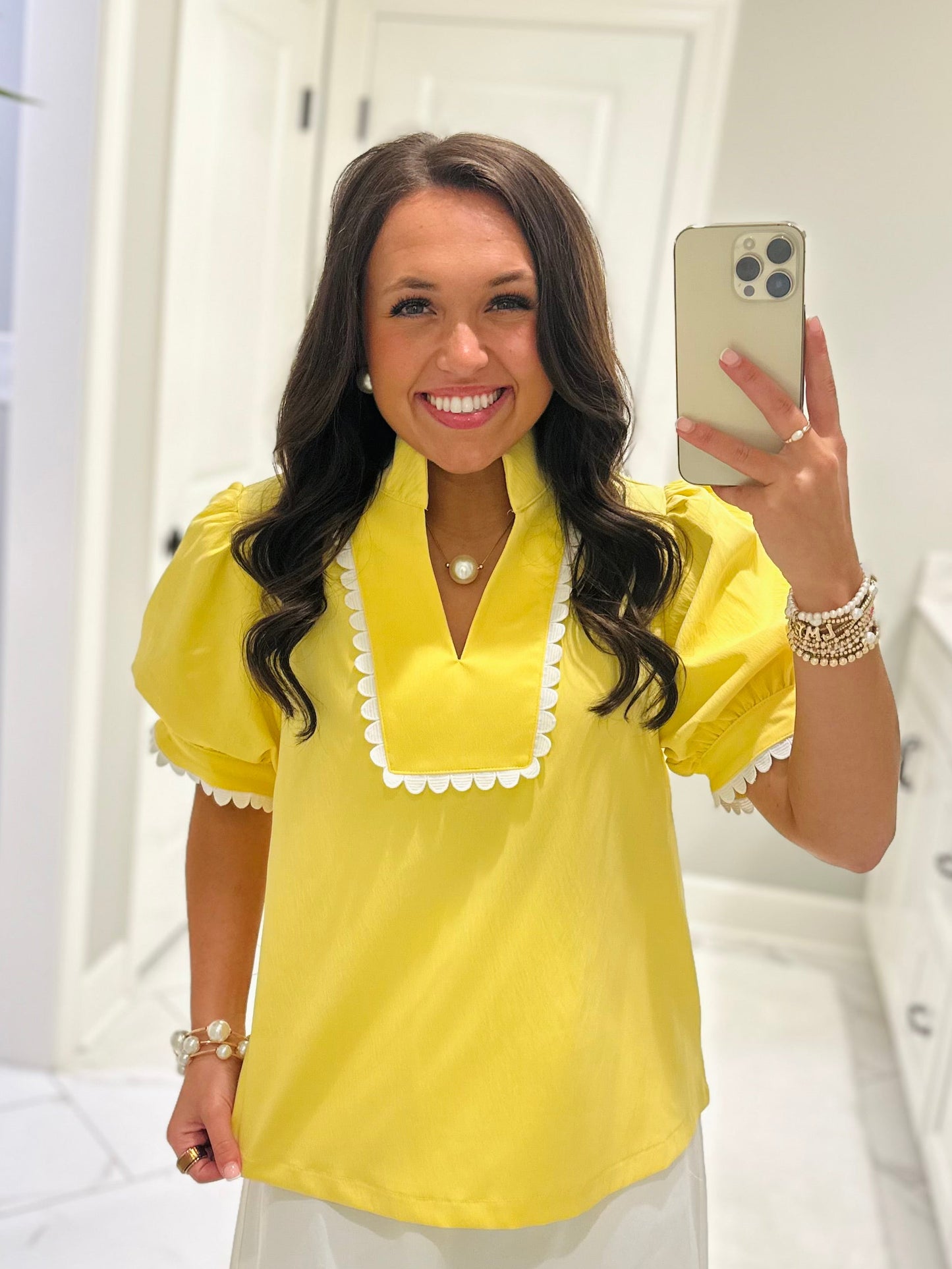 The Faye Yellow Scallop Detail Top