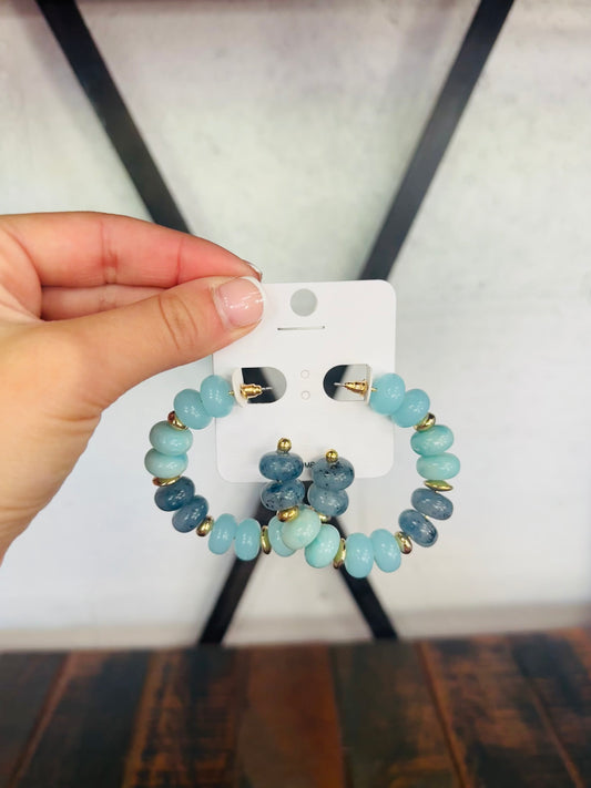 Lt. Turquoise Marble & CCB Beaded Hoop Earring