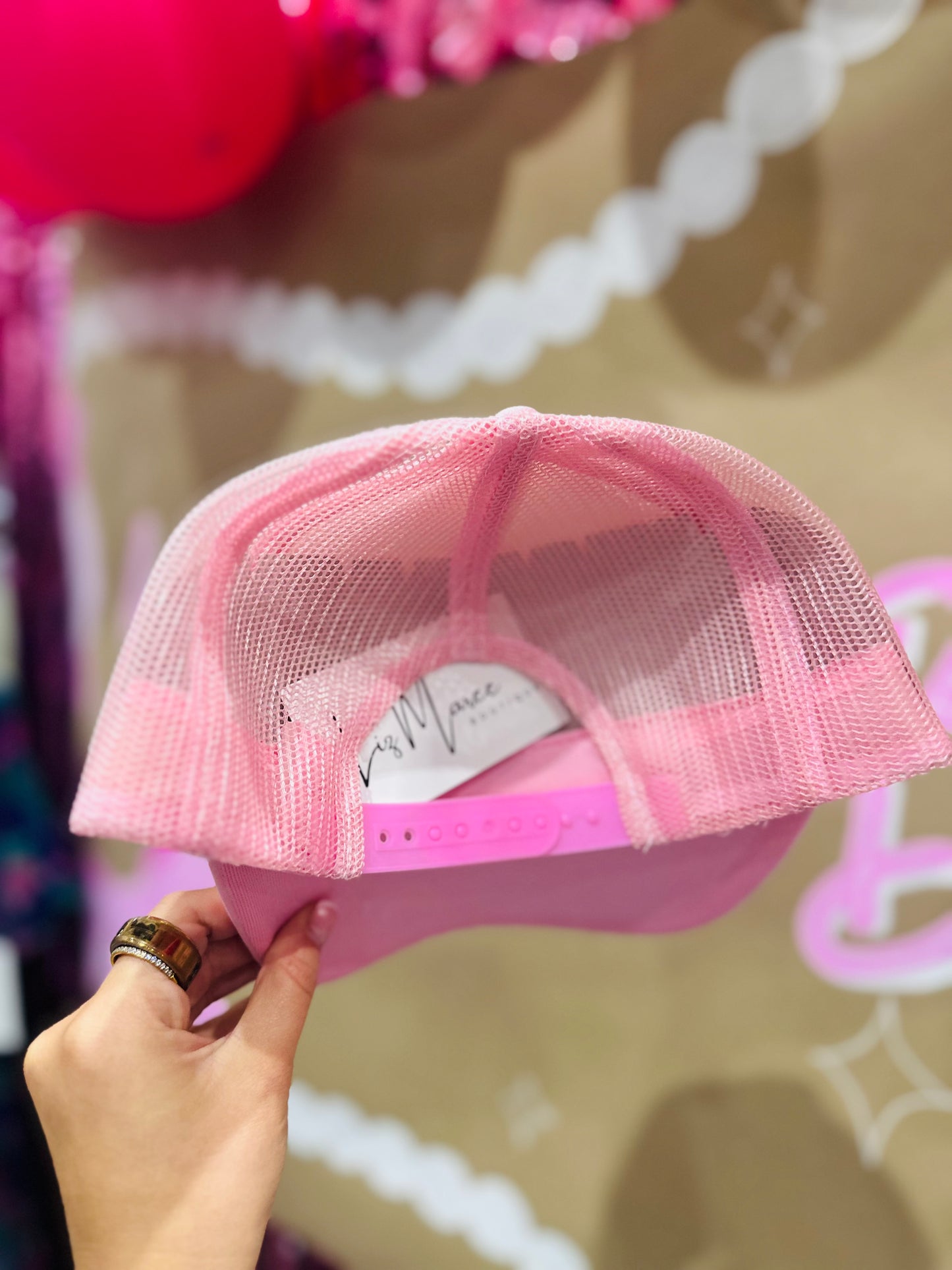 Baby Pink Feather Trucker Hat