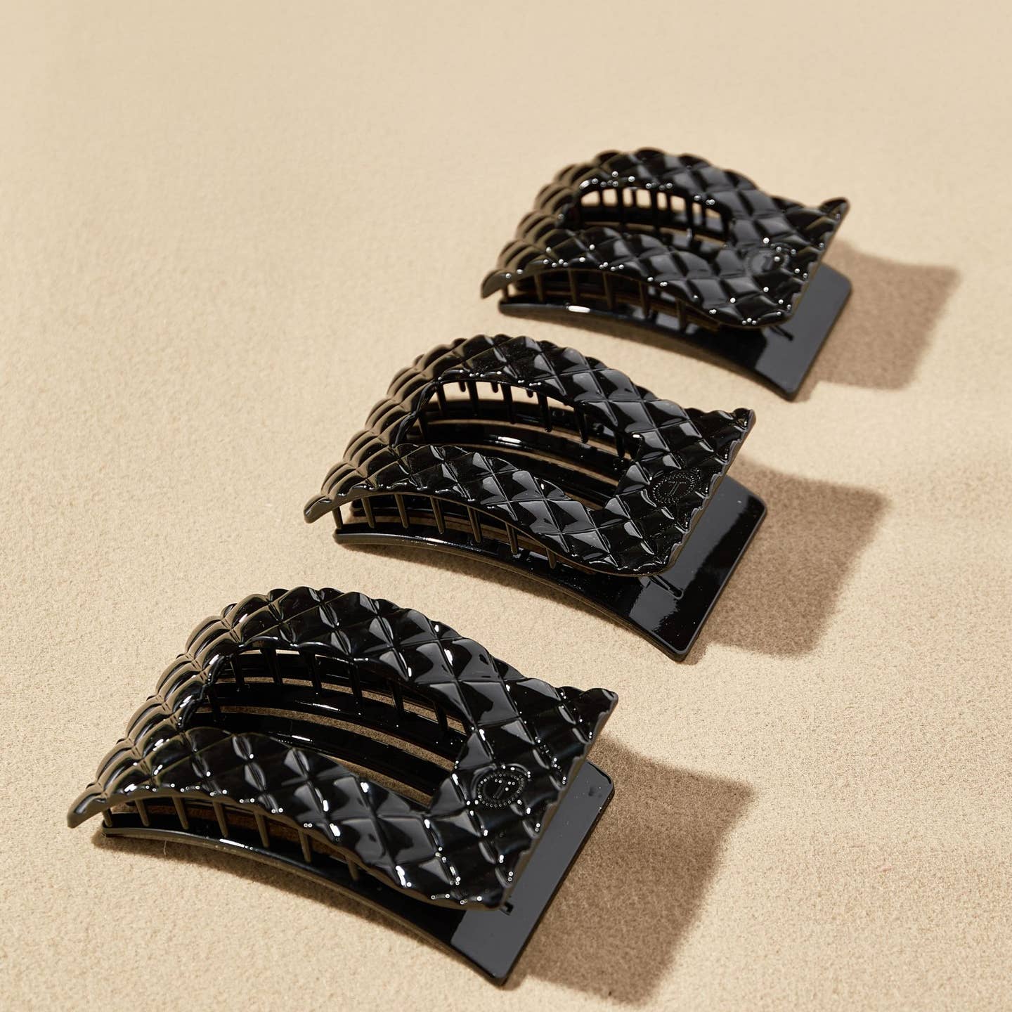 Jet Black Quilted Rectangle Flat Hair Clip