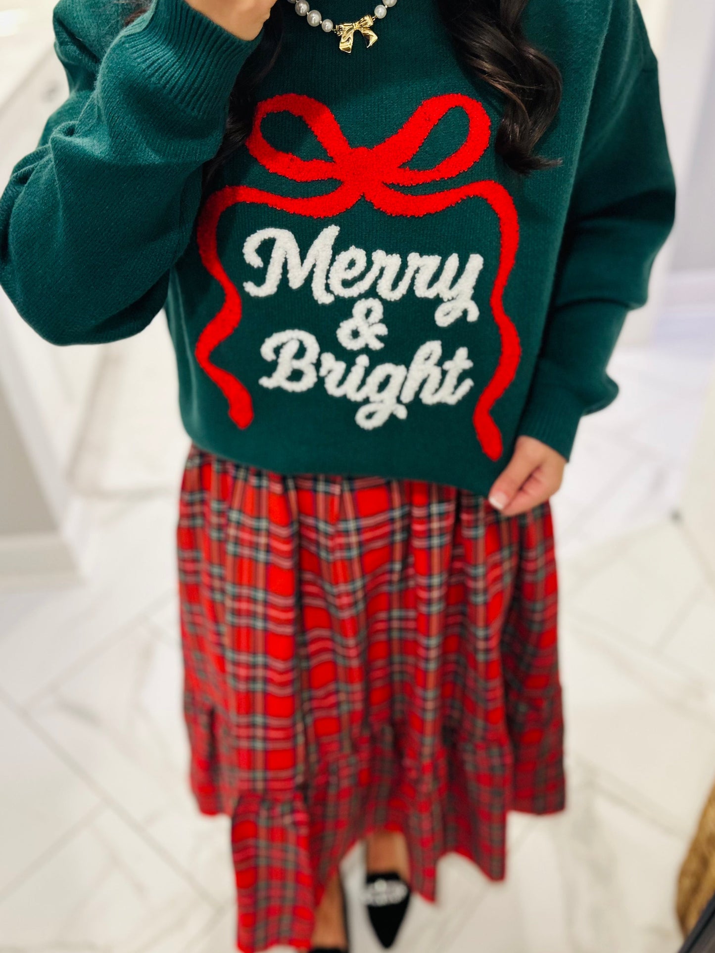 The Hunter Green Merry & Bright Embroidered Sweater