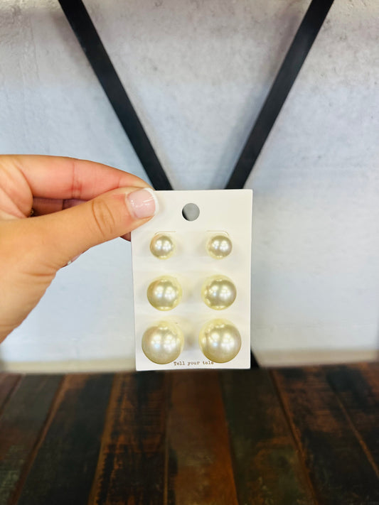 Classic Pearl Stud Earring Set - Statement