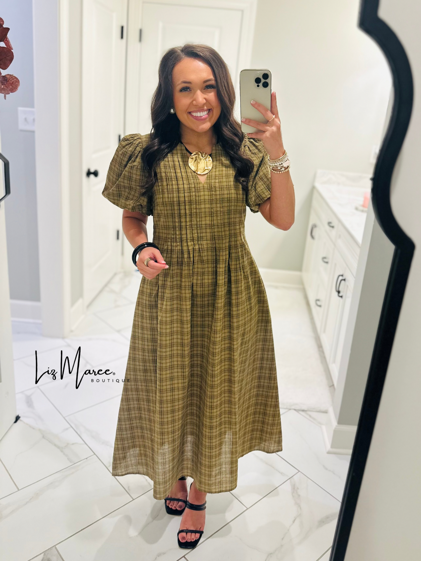 The Sawyer Olive Plaid Midi Dress