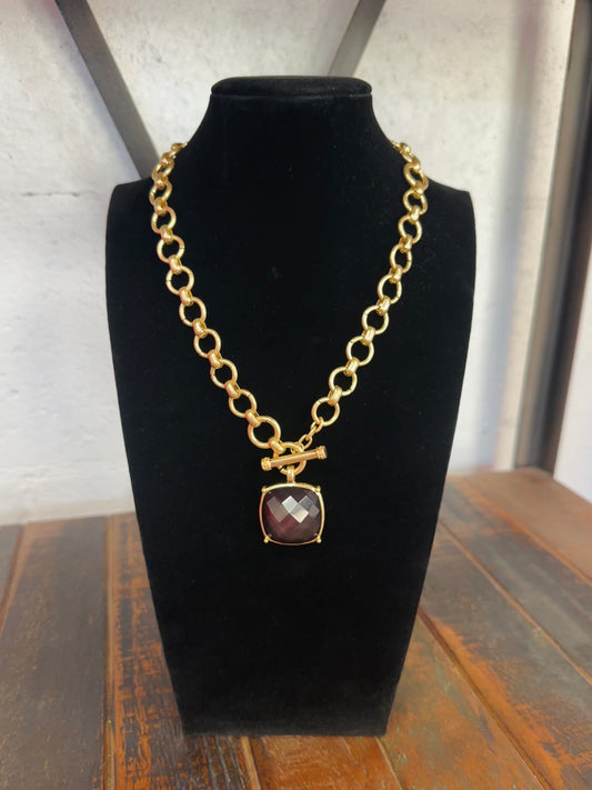 Black Square Stone Pendant Necklace