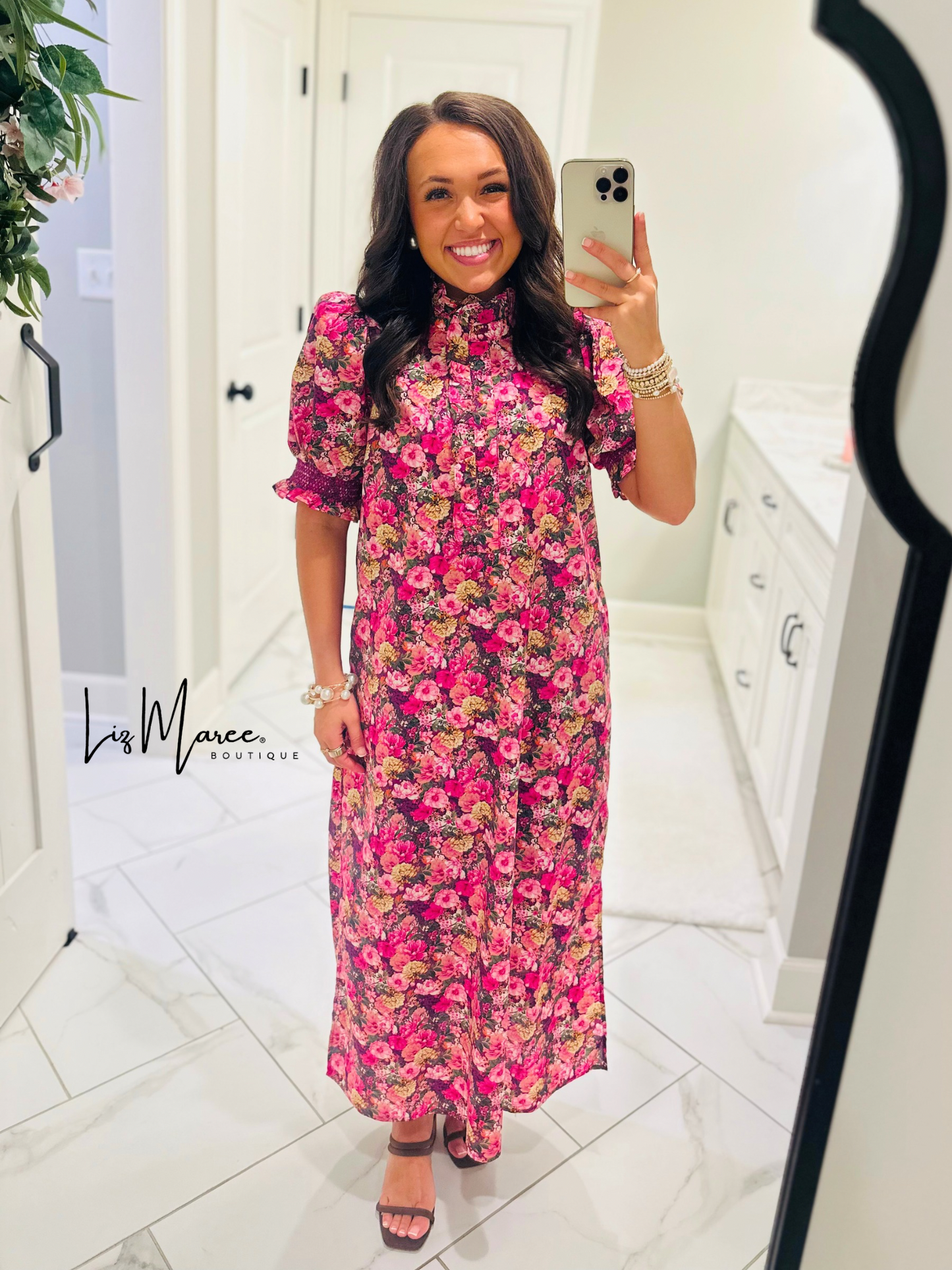 The Anabelle Magenta Floral Midi Dress