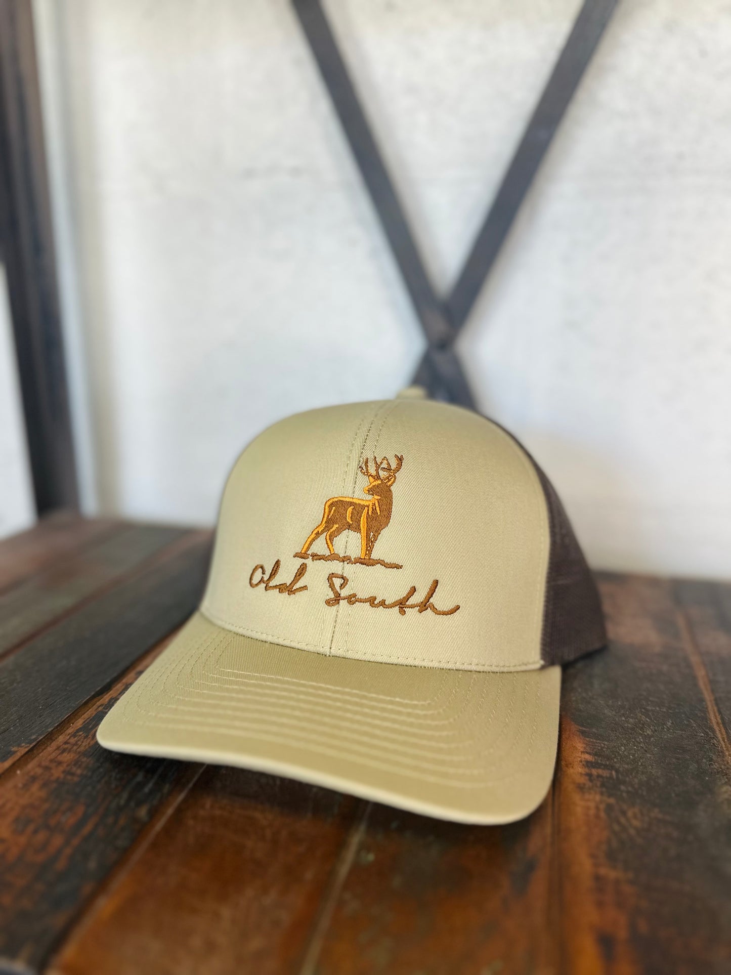 Deer Body Trucker Hat - Khaki + Brown