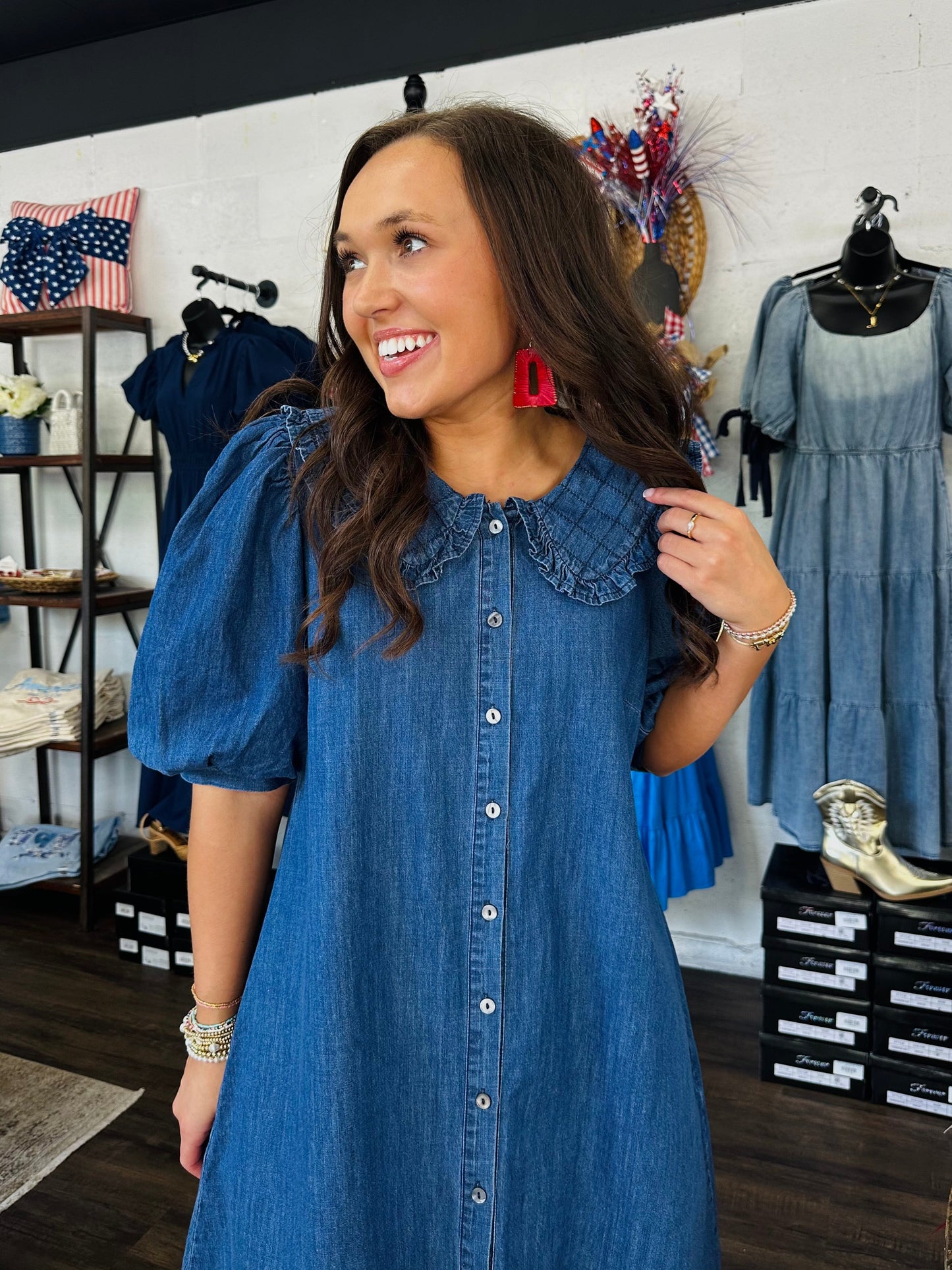 The Magnolia Mae Denim Collar Button Dress