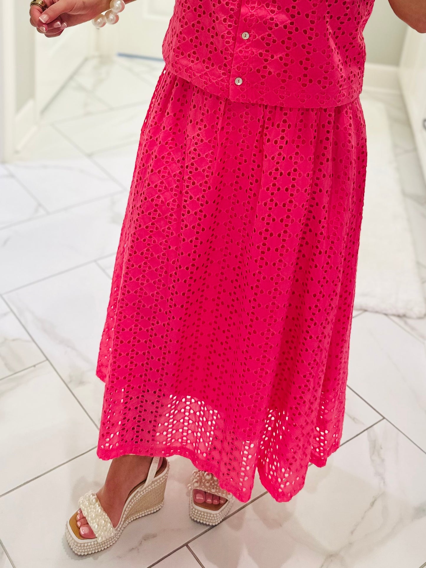 The Livi Hot Pink Eyelet Top + Skirt Set