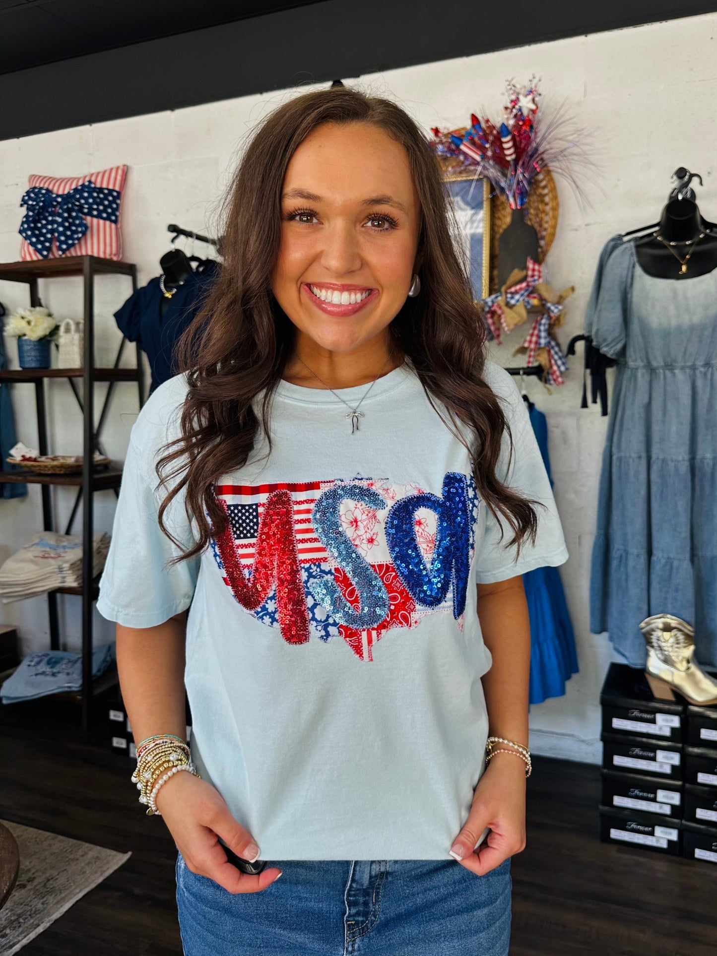 The Patchwork USA Sequin Embroidered Tee