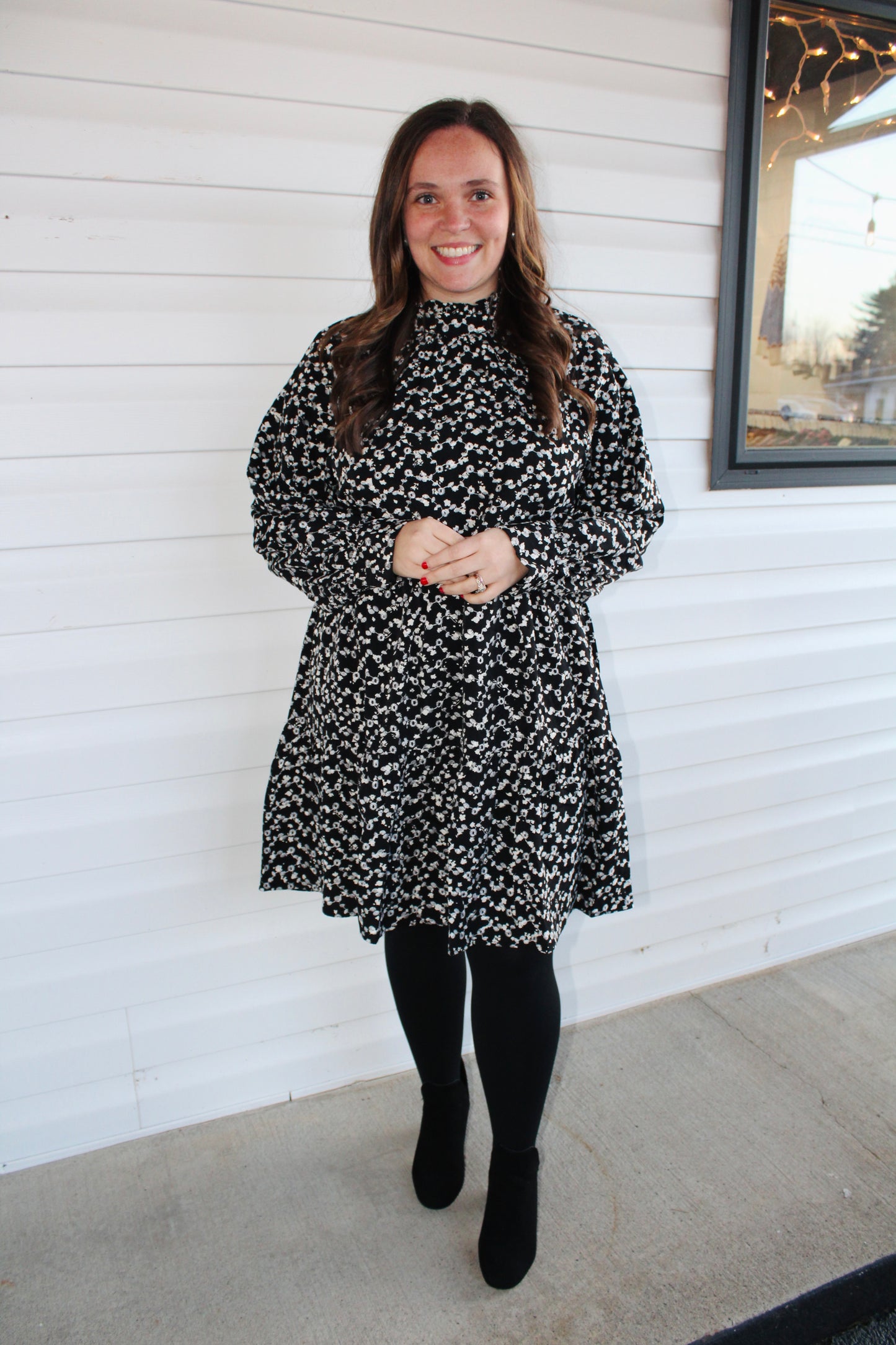 The Classic Black Floral Print Tiered Dress