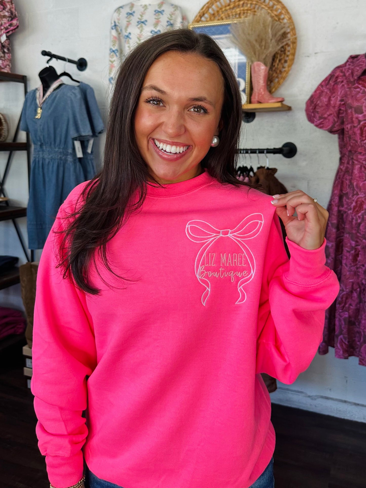 The Liz Maree Boutique Neon Pink Embroidered Sweatshirt