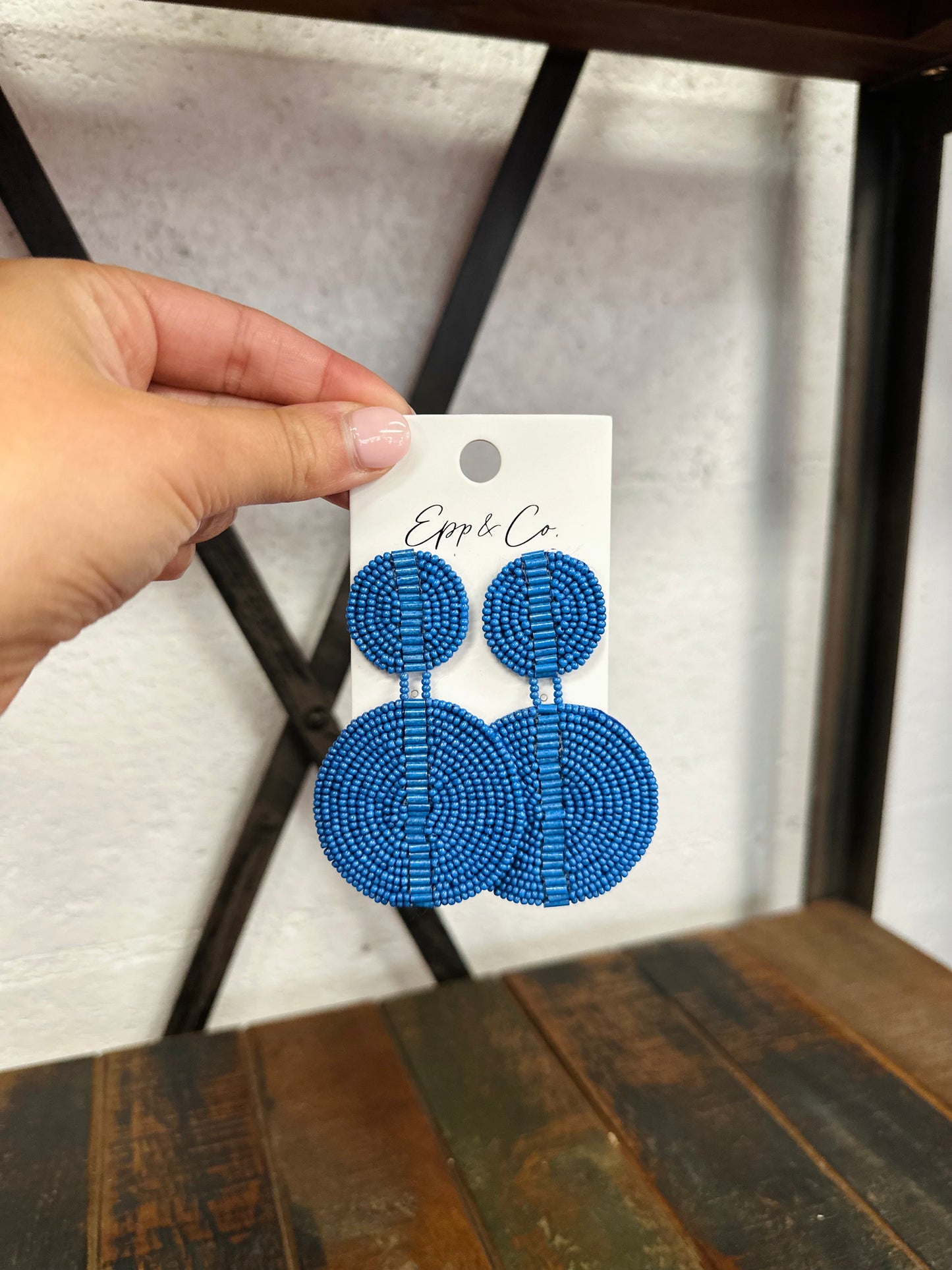 Royal Blue Beaded Double Circle Drops