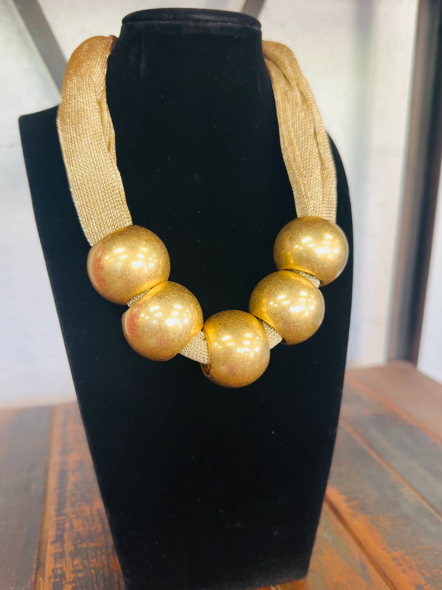 Gold Mesh Fabric Statement Necklace