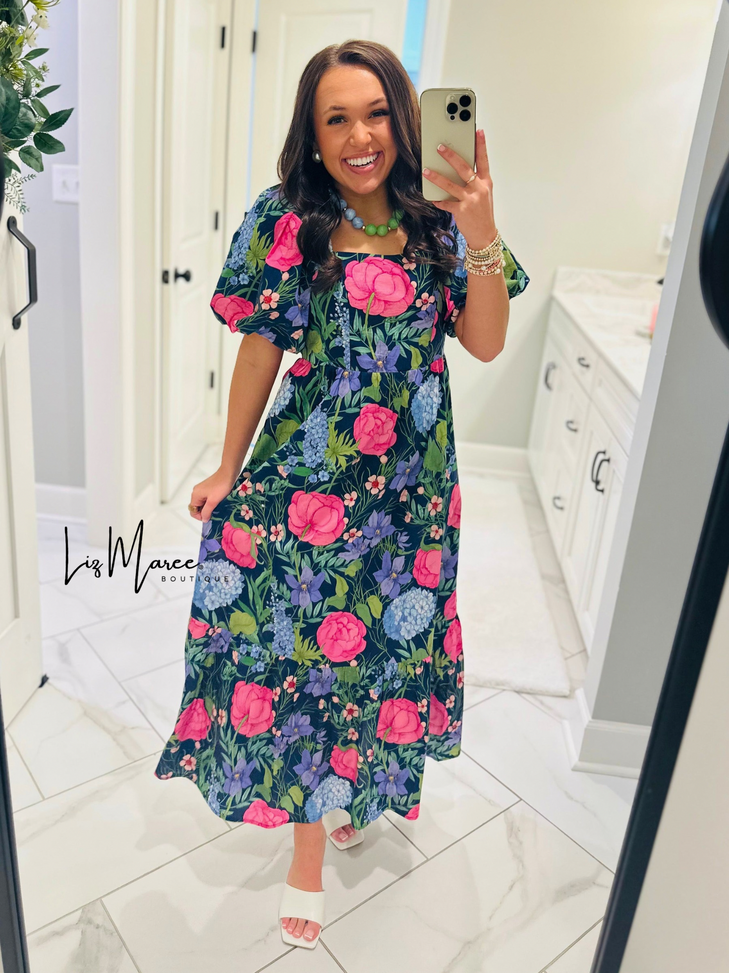 The Danyale Navy Floral Bow Midi Dress