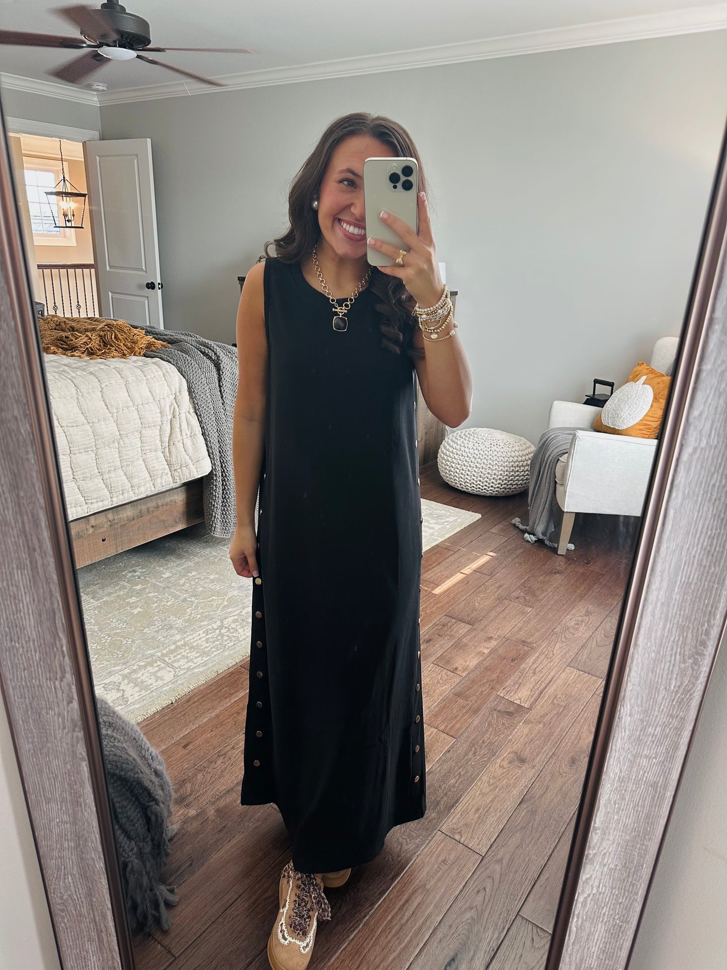 The Brooke Black Ribbed Midi Dress