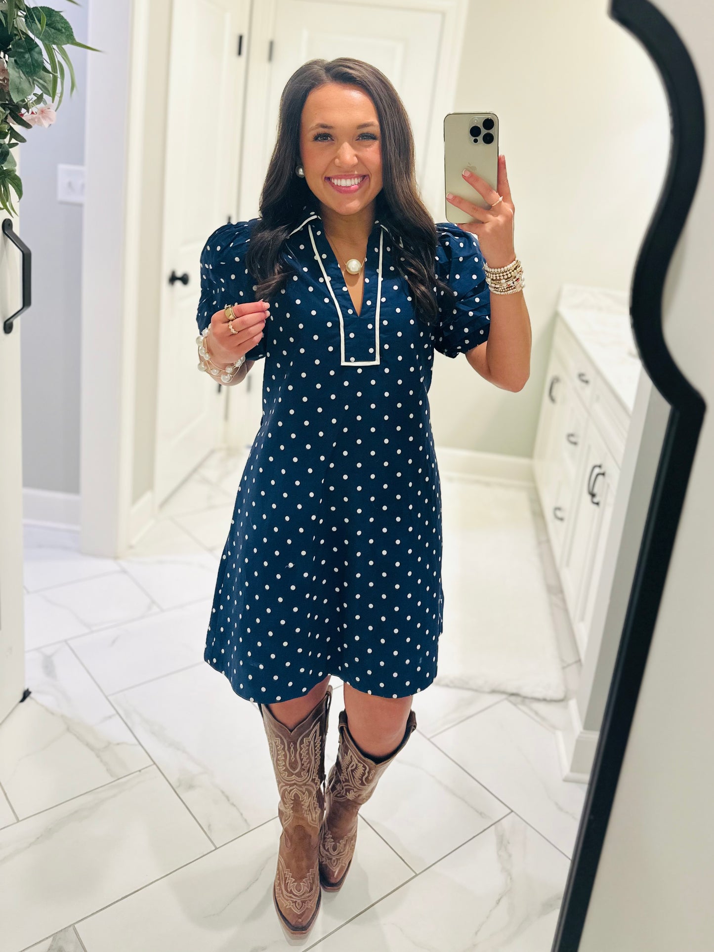 The Kadyn Navy Polka Dot Dress