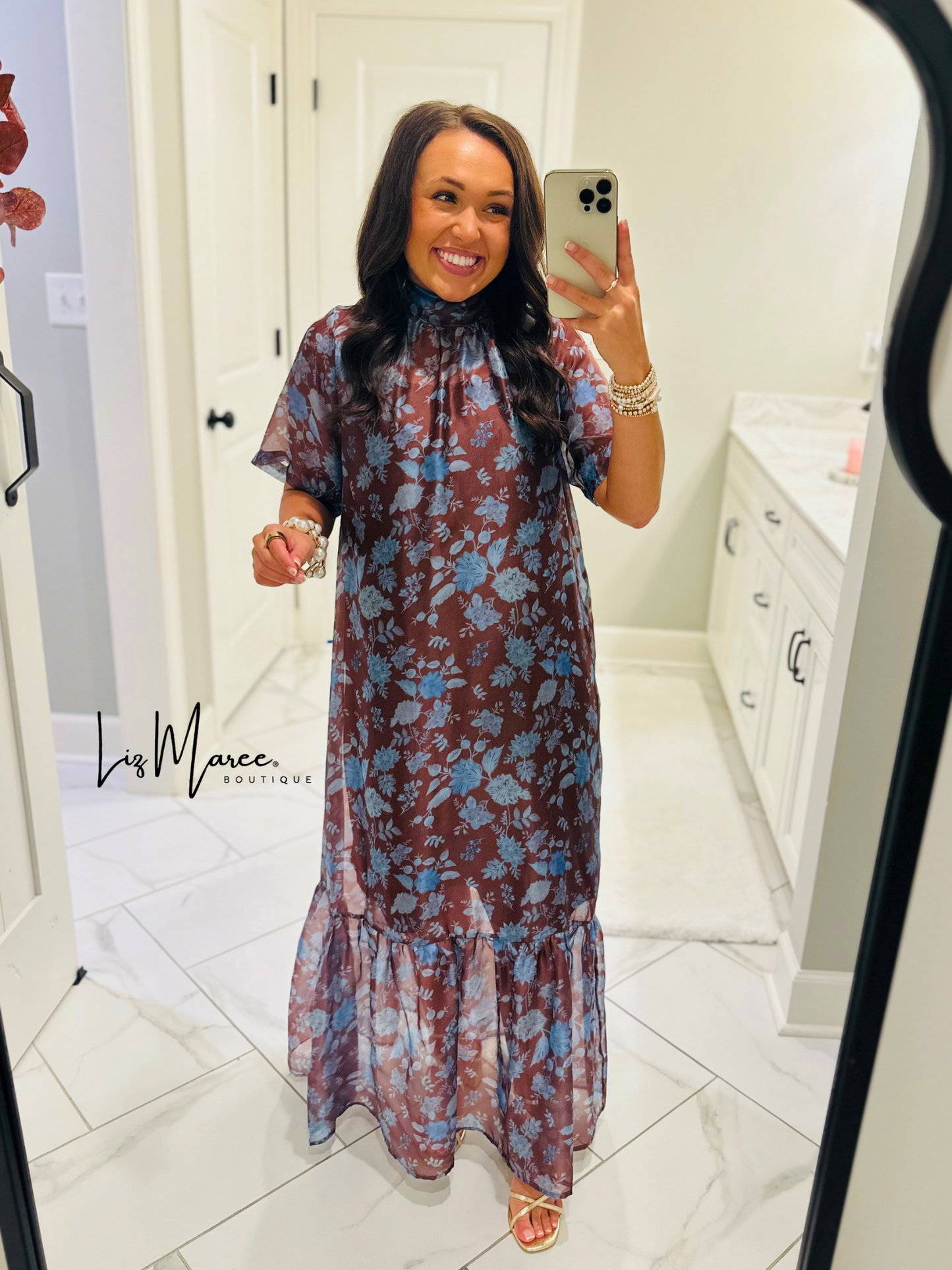 The Emersyn Brown Floral Organza Midi Dress