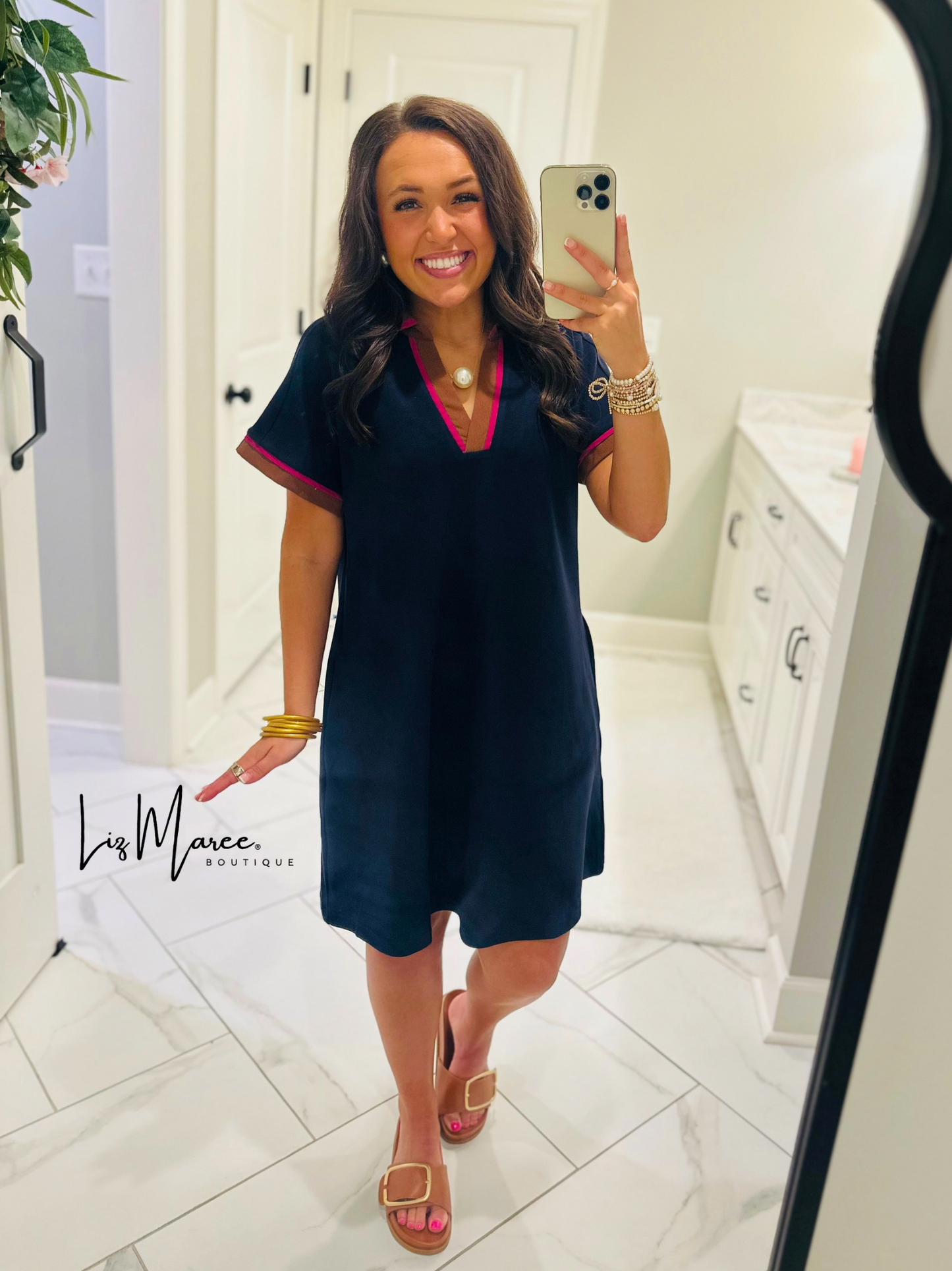 The Nina Navy Mix Collared Dress