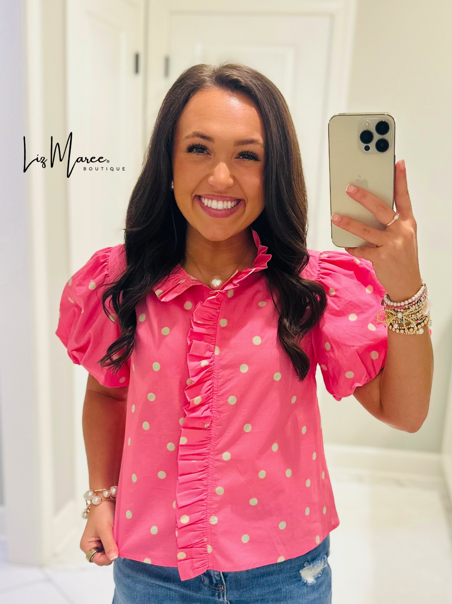 The June Pink + Green Polka Dot Top