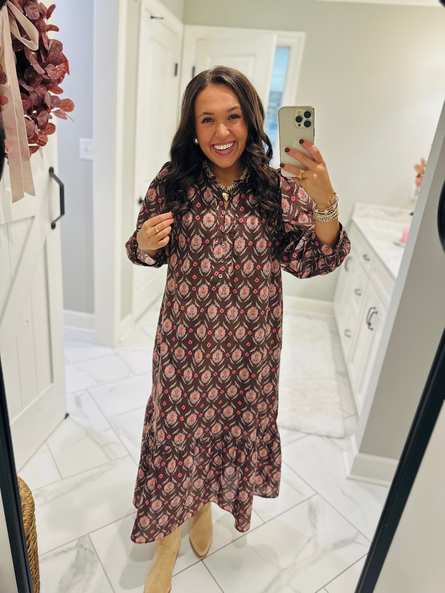The Lila Maree Brown Floral Maxi Dress