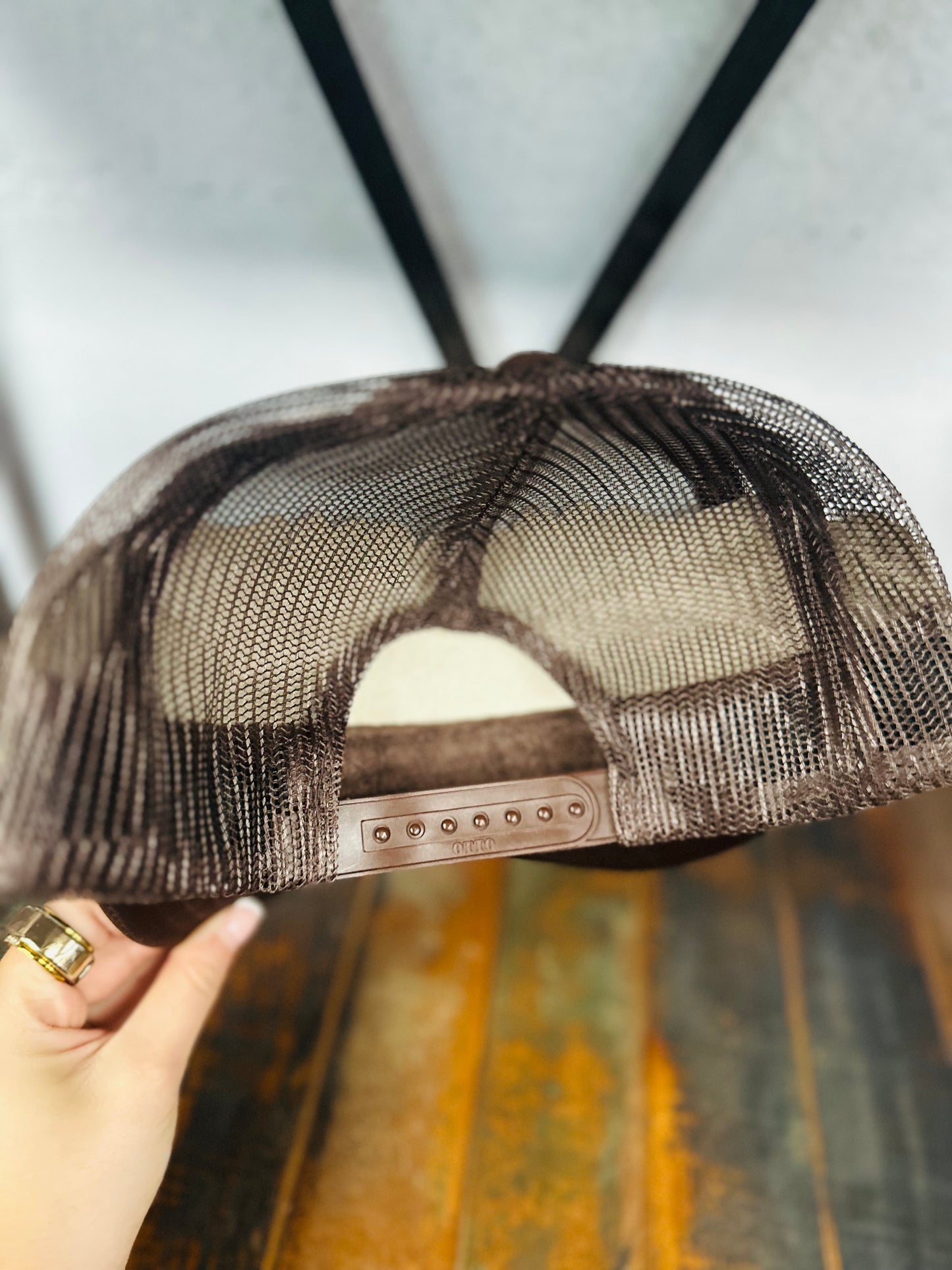 Brown Feather + Turquoise Stone Trucker Hat