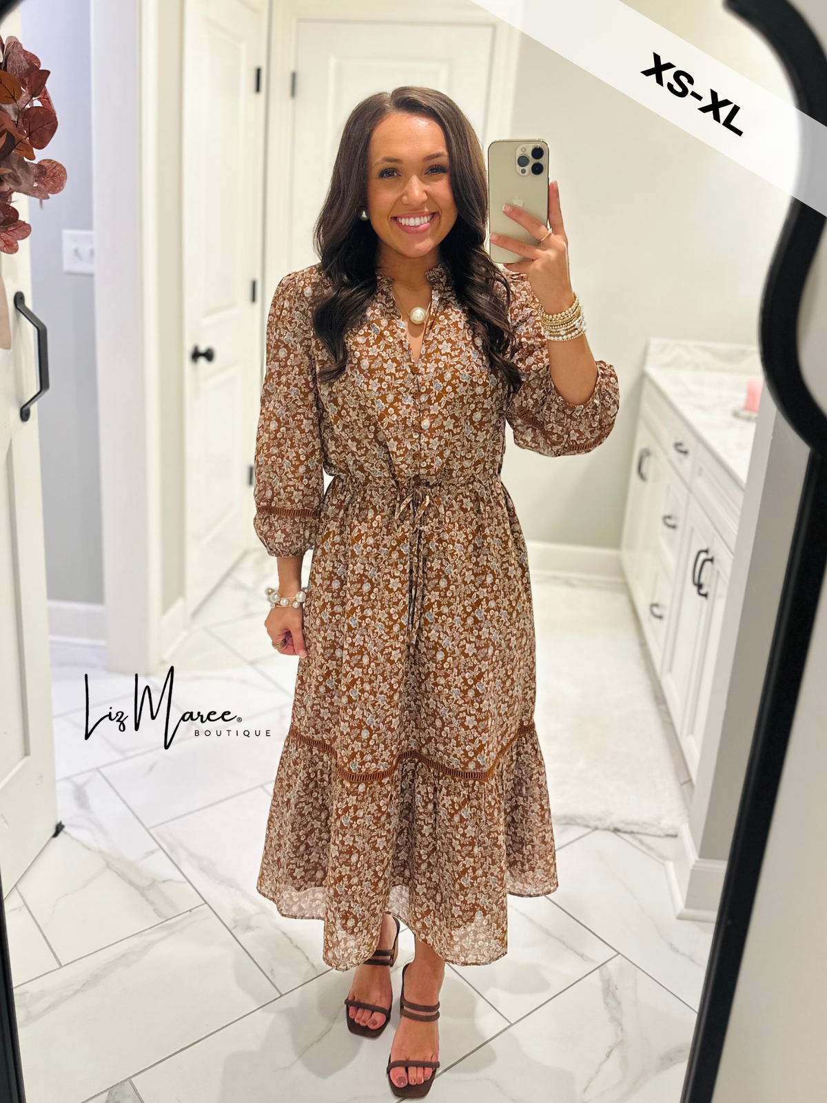 The Ramsey Brown Ditsy Floral Midi Dress