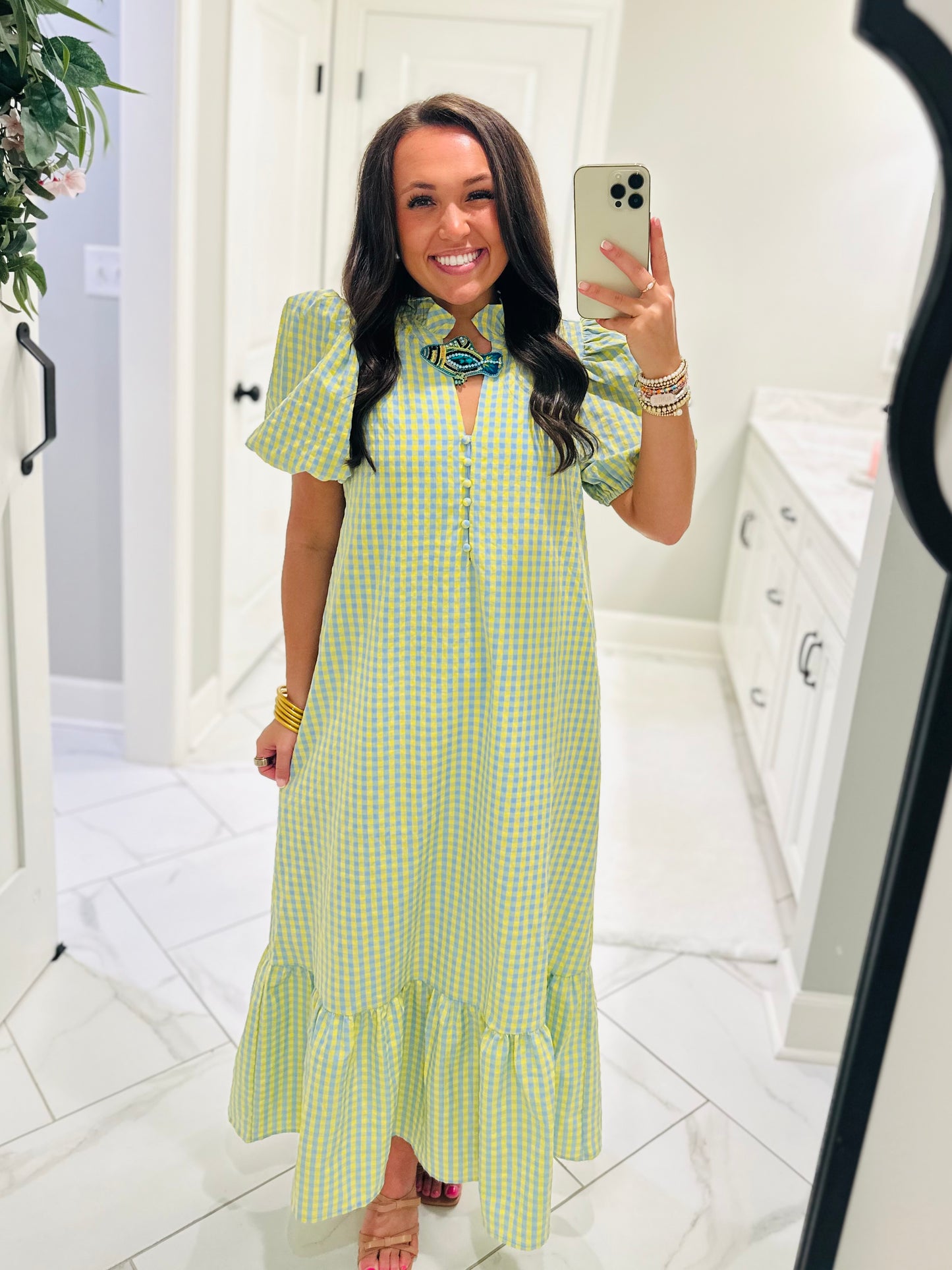 The Emilee Blue Gingham Midi Dress