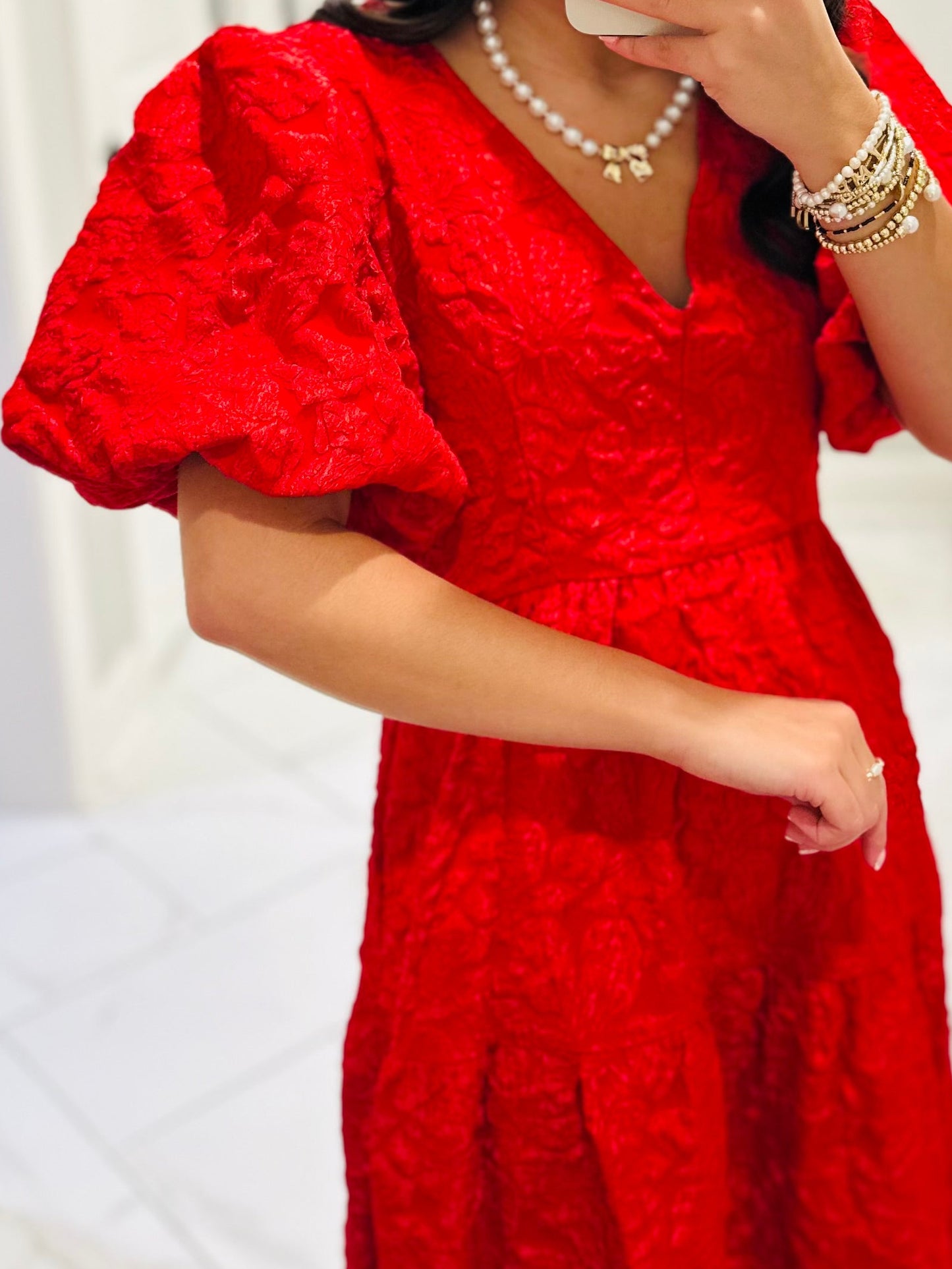 The Aria Red Jacquard Maxi Dress