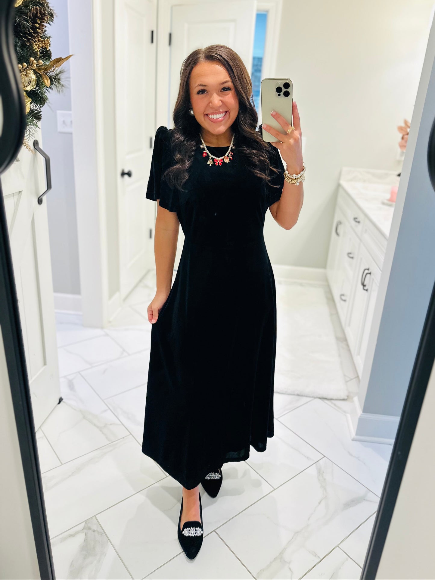 The Mary Black Velvet A-line Midi Dress