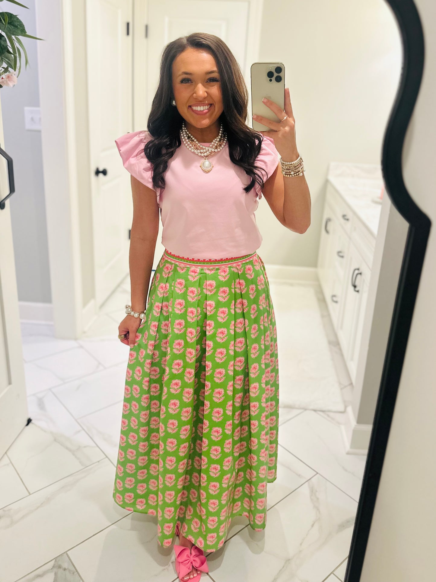 The Sophie Green Floral Midi Skirt