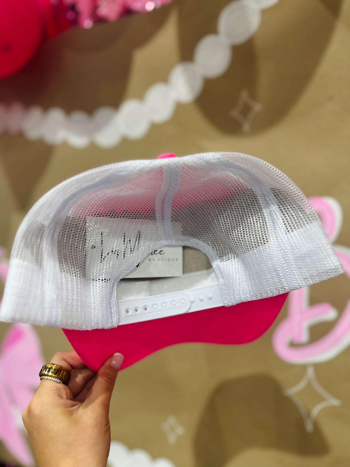 Neon Pink Feather + Heart Trucker Hat
