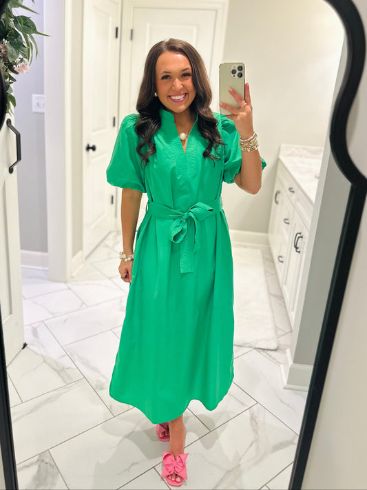 The Kaia Kelly Green Midi Dress