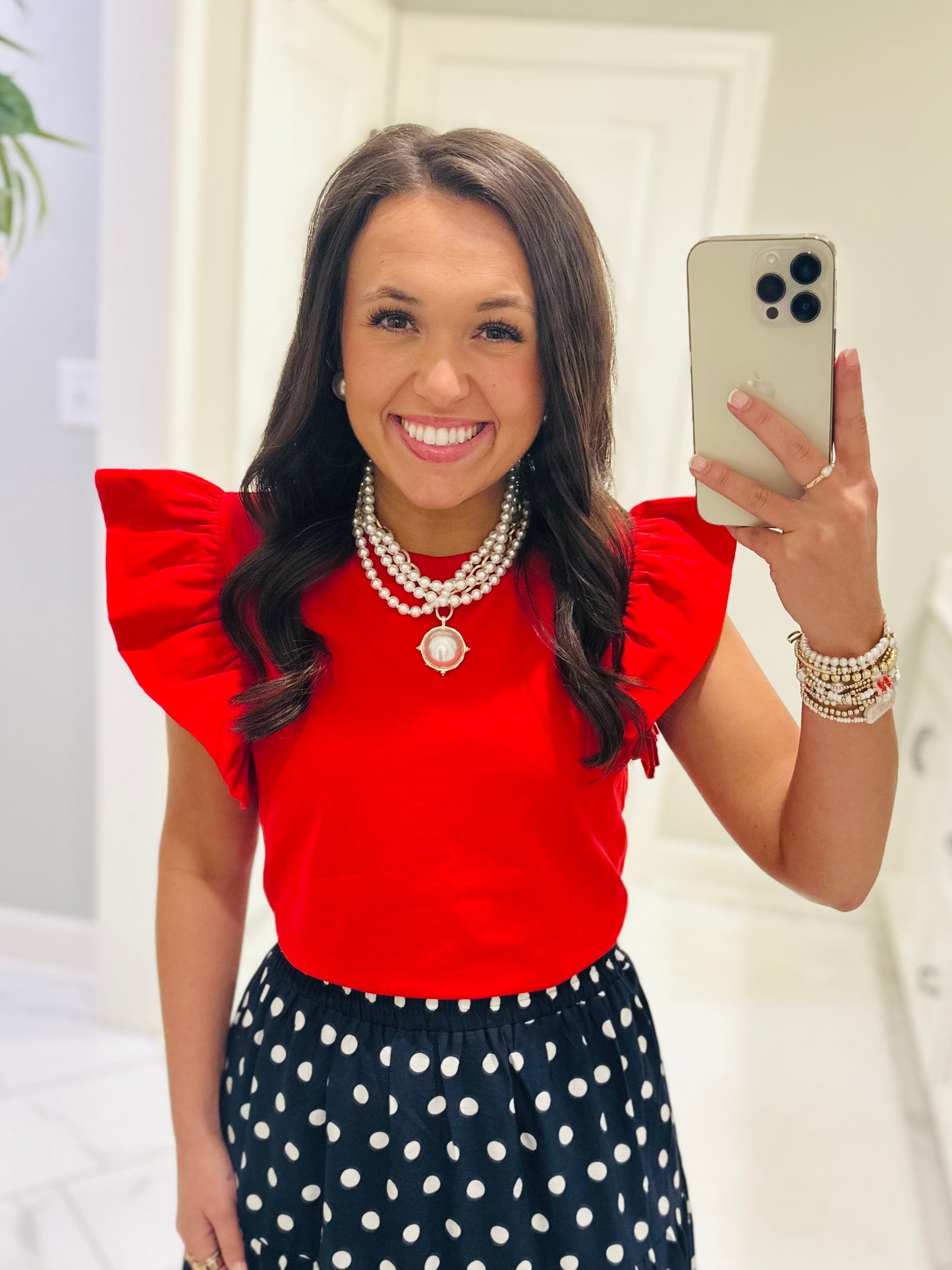 The Tillie Red Ruffled Sleeve Top
