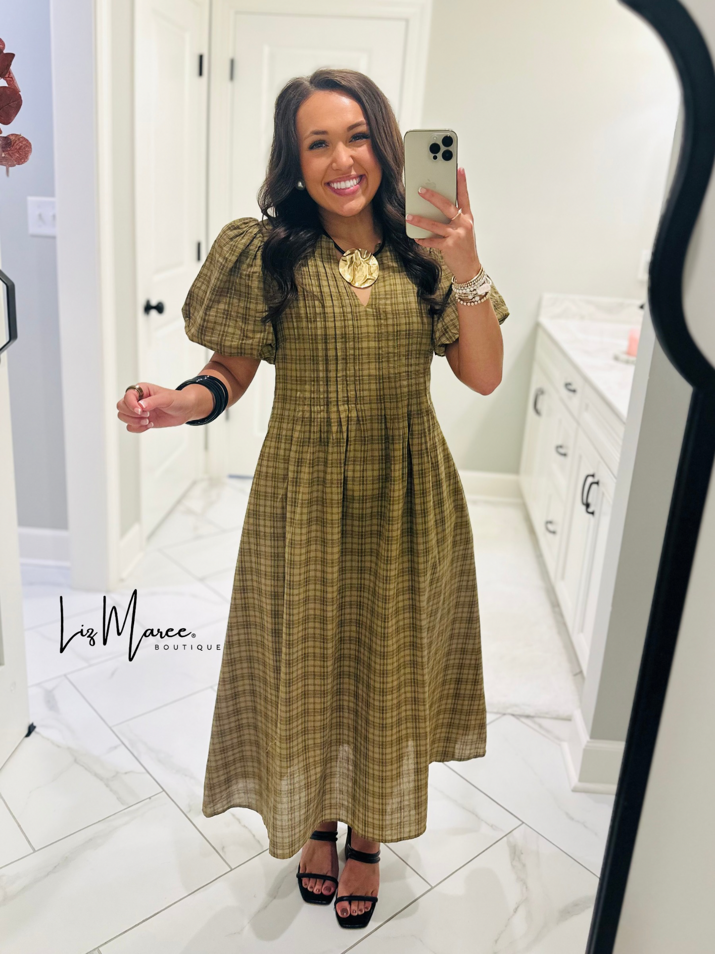 The Sawyer Olive Plaid Midi Dress