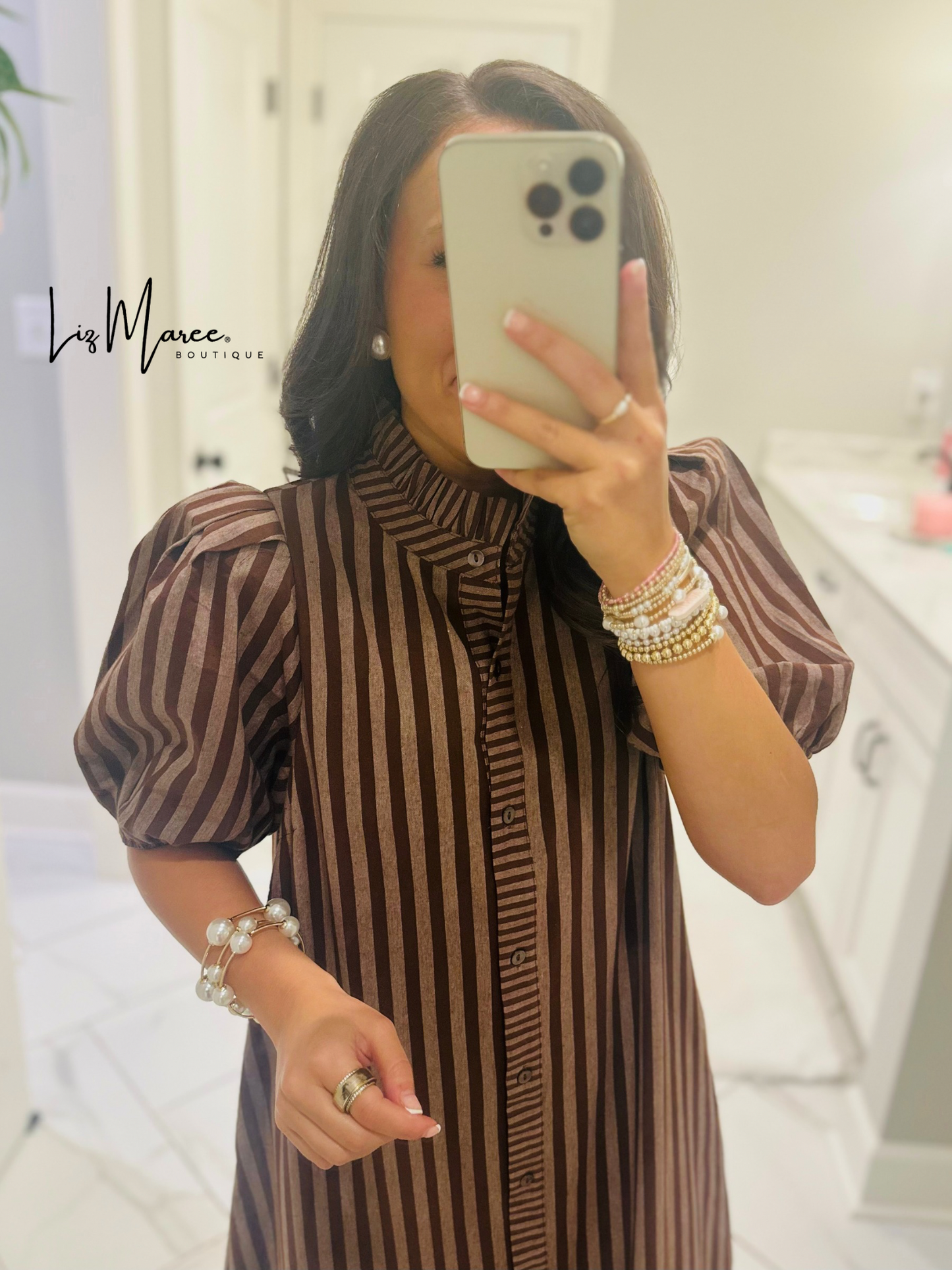 The Quinn Brown Striped Midi Dress