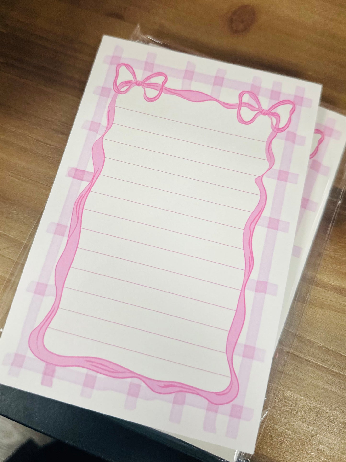 Pink Gingham Bow Notepad
