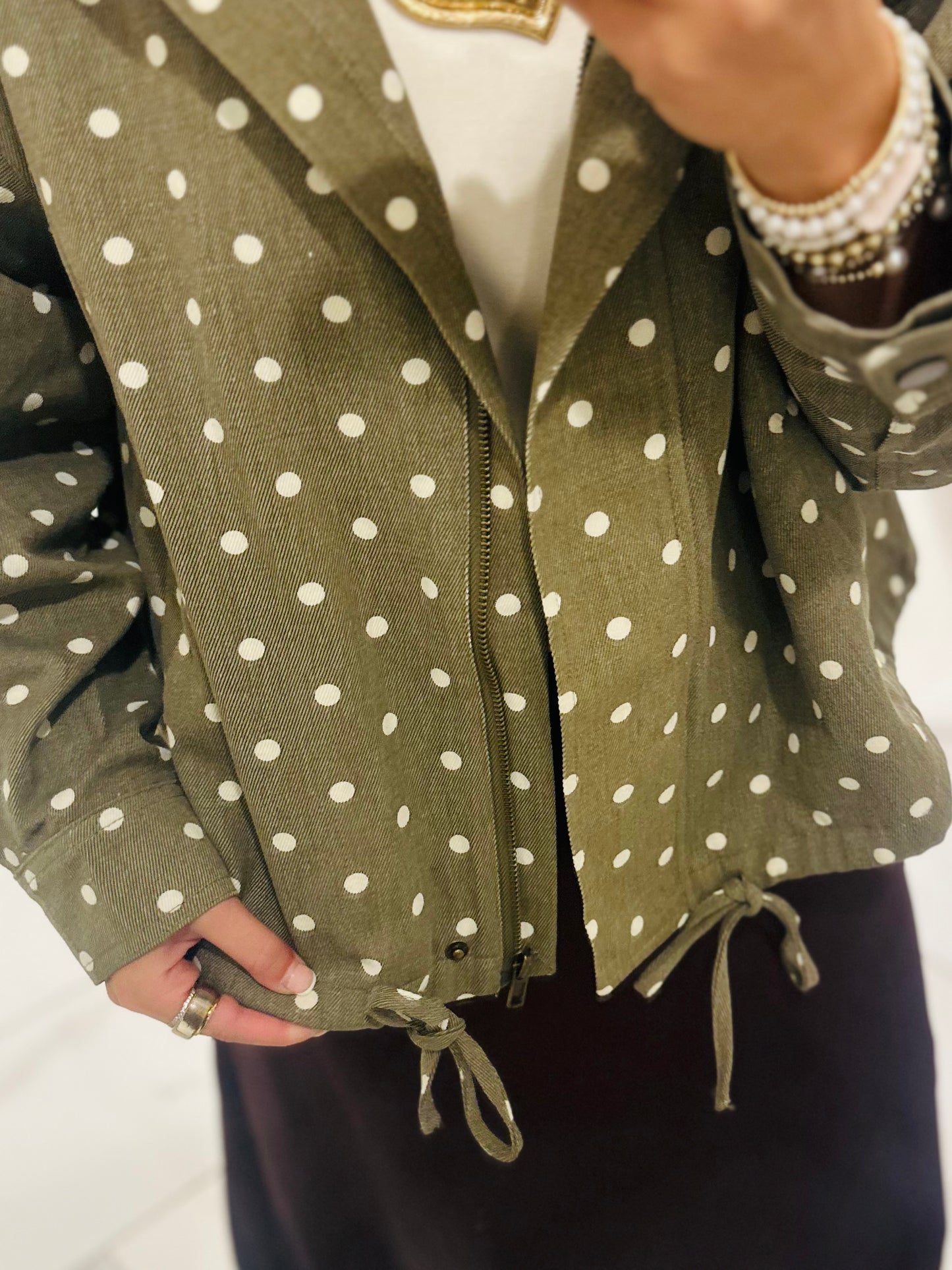 The Reese Olive Polka Dot Jacket
